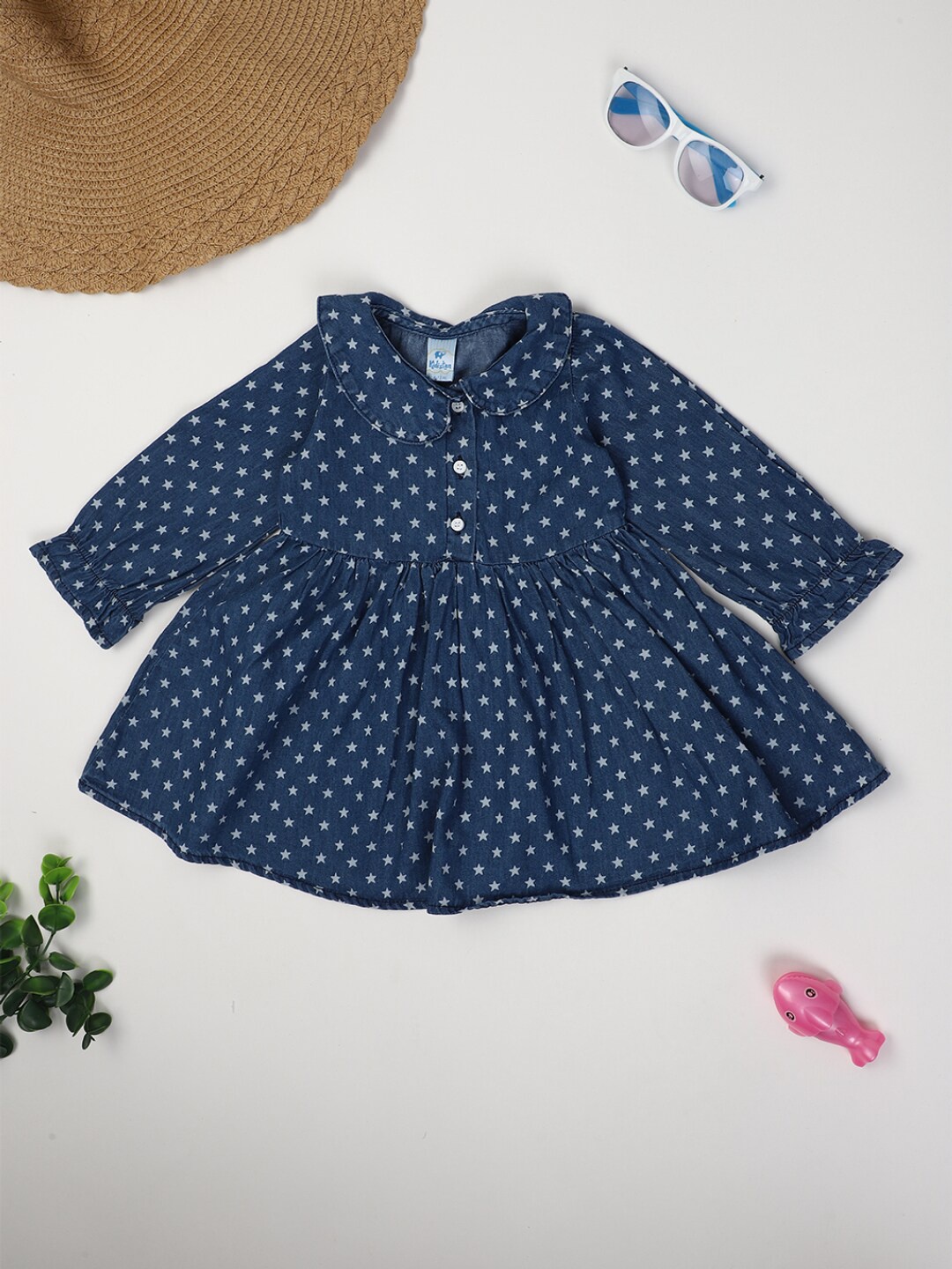 

V-Mart Infant Girls Polka Dots Printed Fit & Flare Dress, Blue