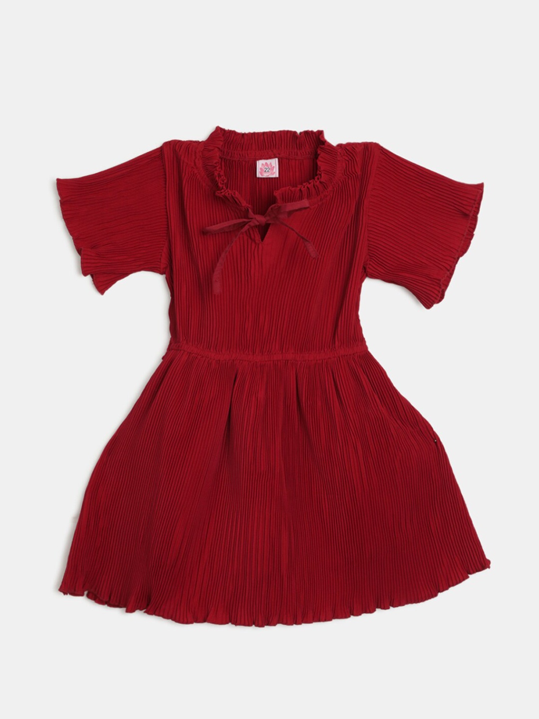 

V-Mart Girls Puff Sleeve Cotton & Flare Dress, Maroon