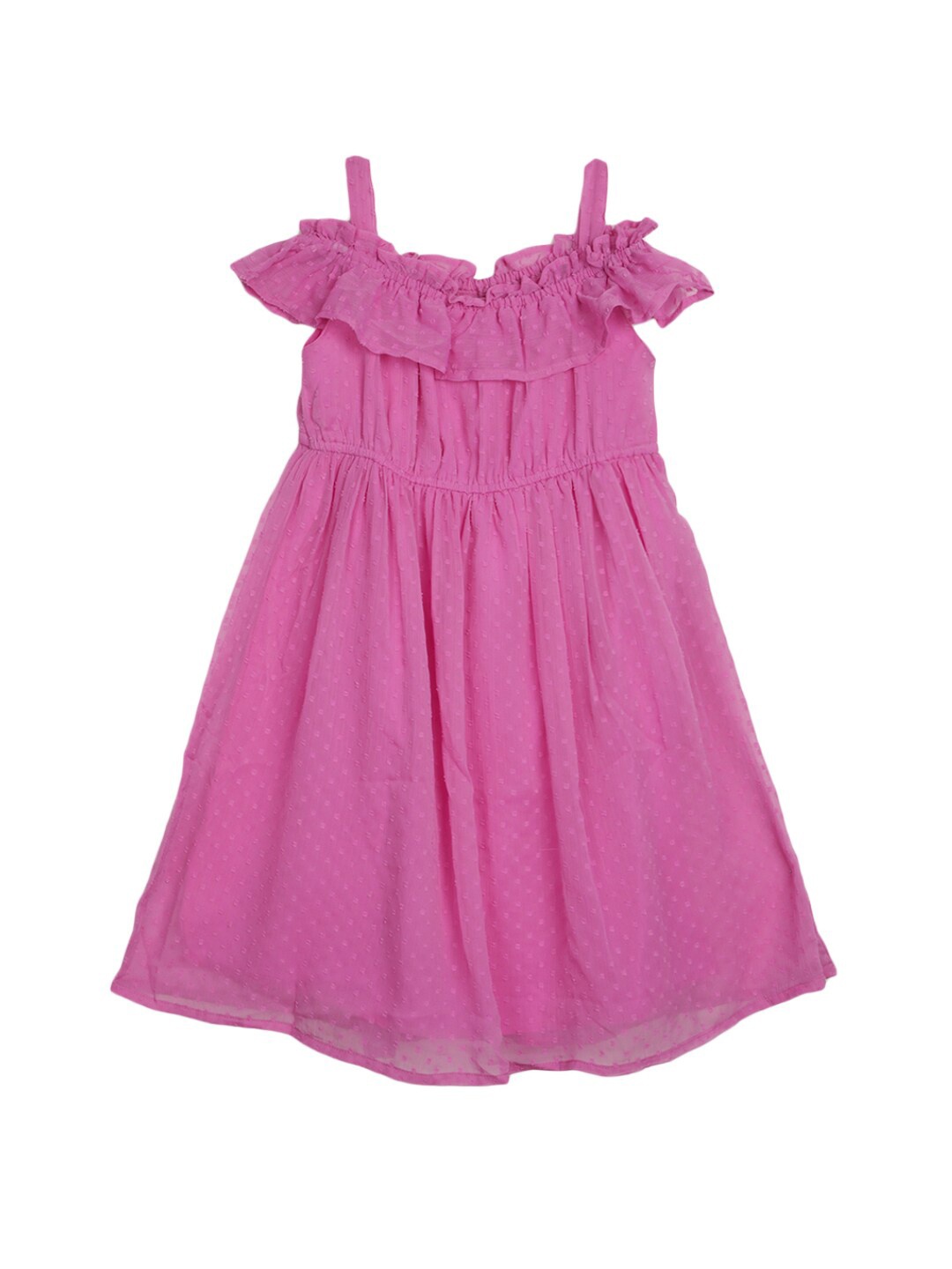 

V-Mart Girls Self Design Shoulder Straps Ruffles Detail A-Line Dress, Lavender