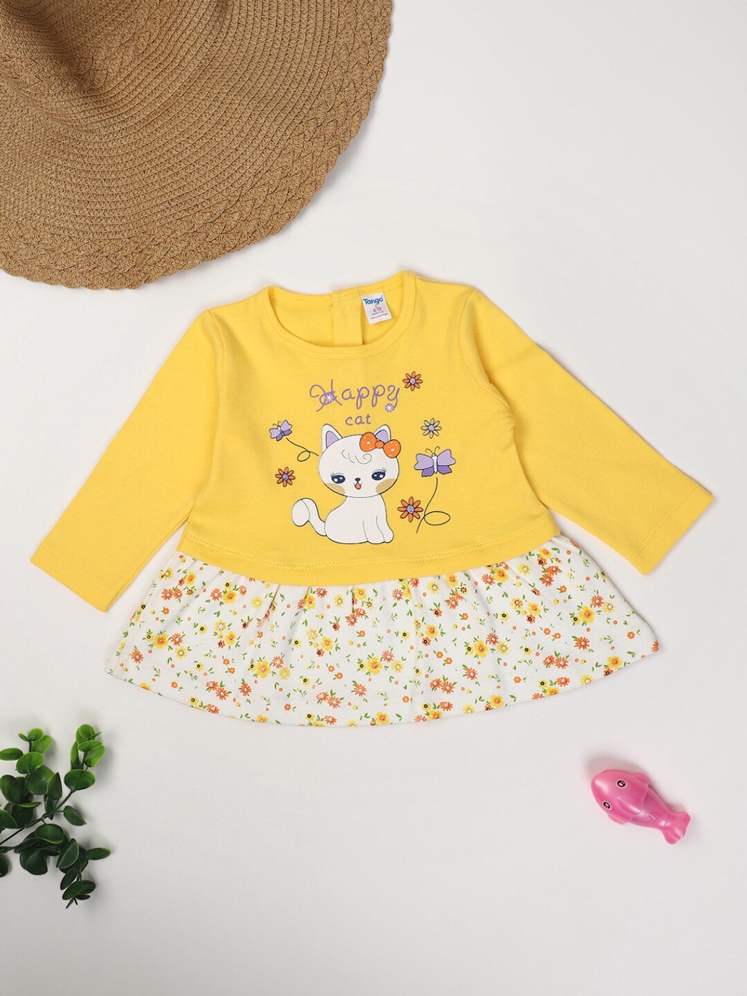 

V-Mart Infants Floral Printed Cotton A-Line Dress, Yellow