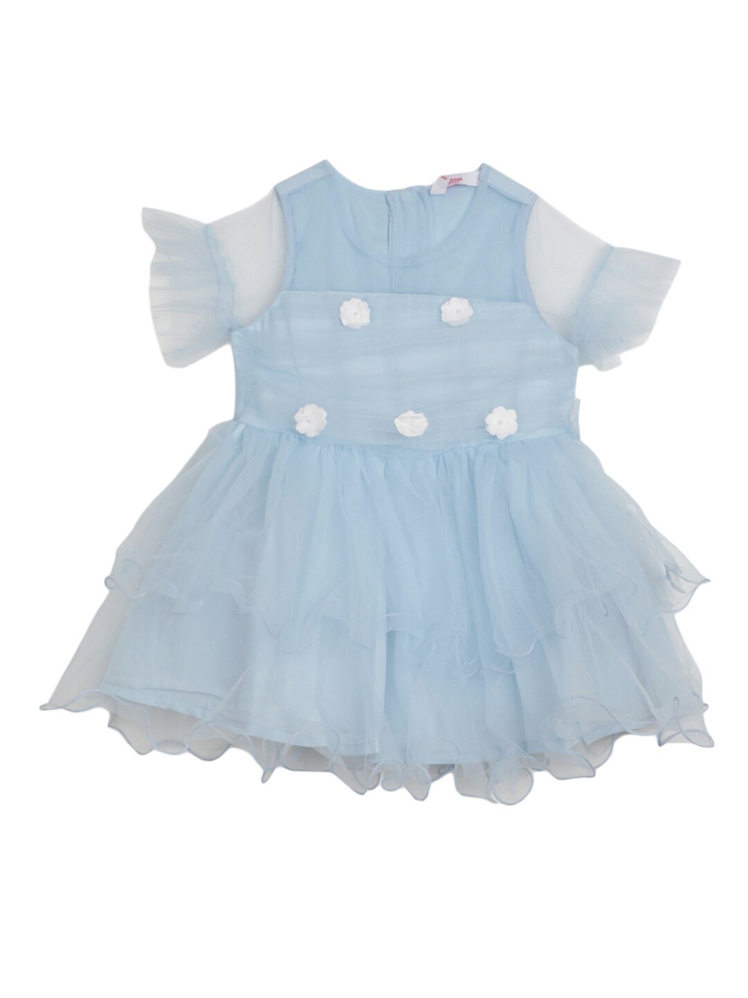 

V-Mart Girls Self Design Flutter Sleeve Layered Applique & Gathered Fit & Flare Dress, Blue