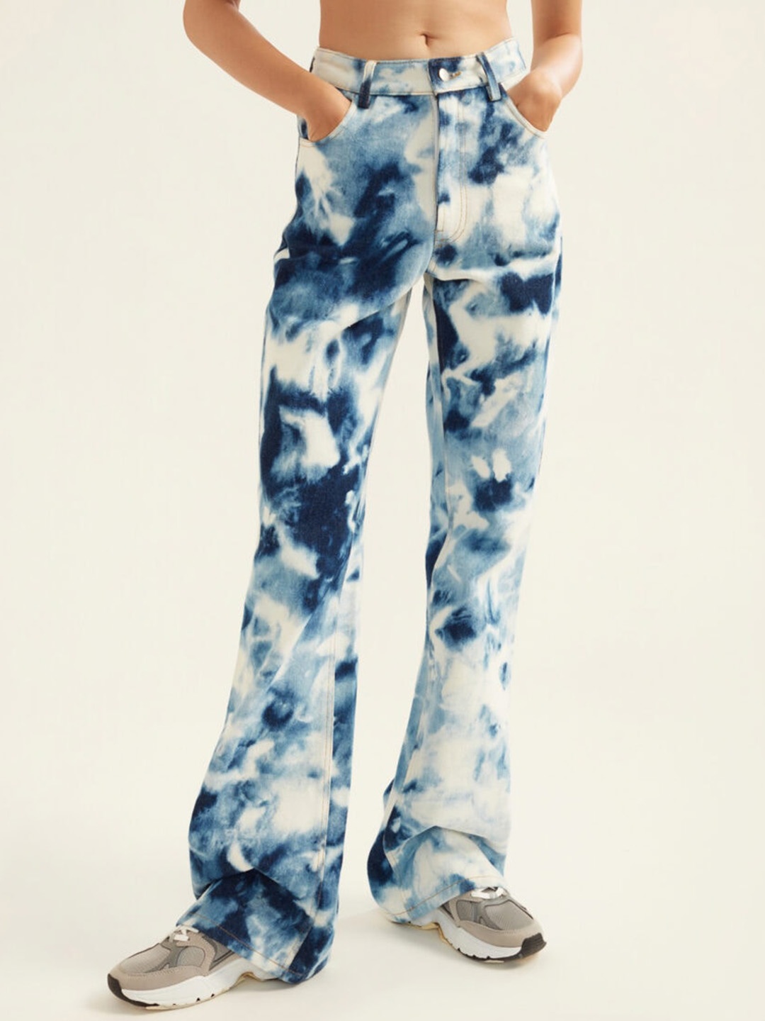 

THE CLOTHING FACTORY Women High-Rise Clean Look Tie & Dye Cotton Jeans, Blue