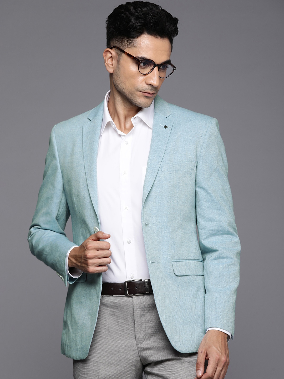 

Louis Philippe Self Design Single Breasted Regular Fit Formal Blazer, Blue