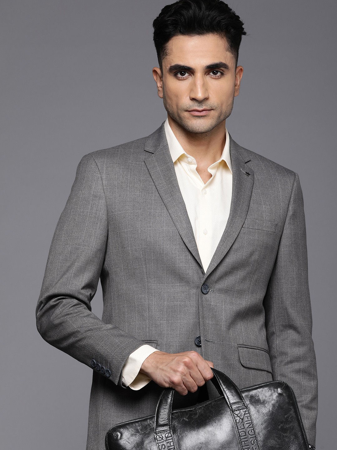 

Louis Philippe Checked Slim Fit Single-Breasted Formal Blazer, Grey