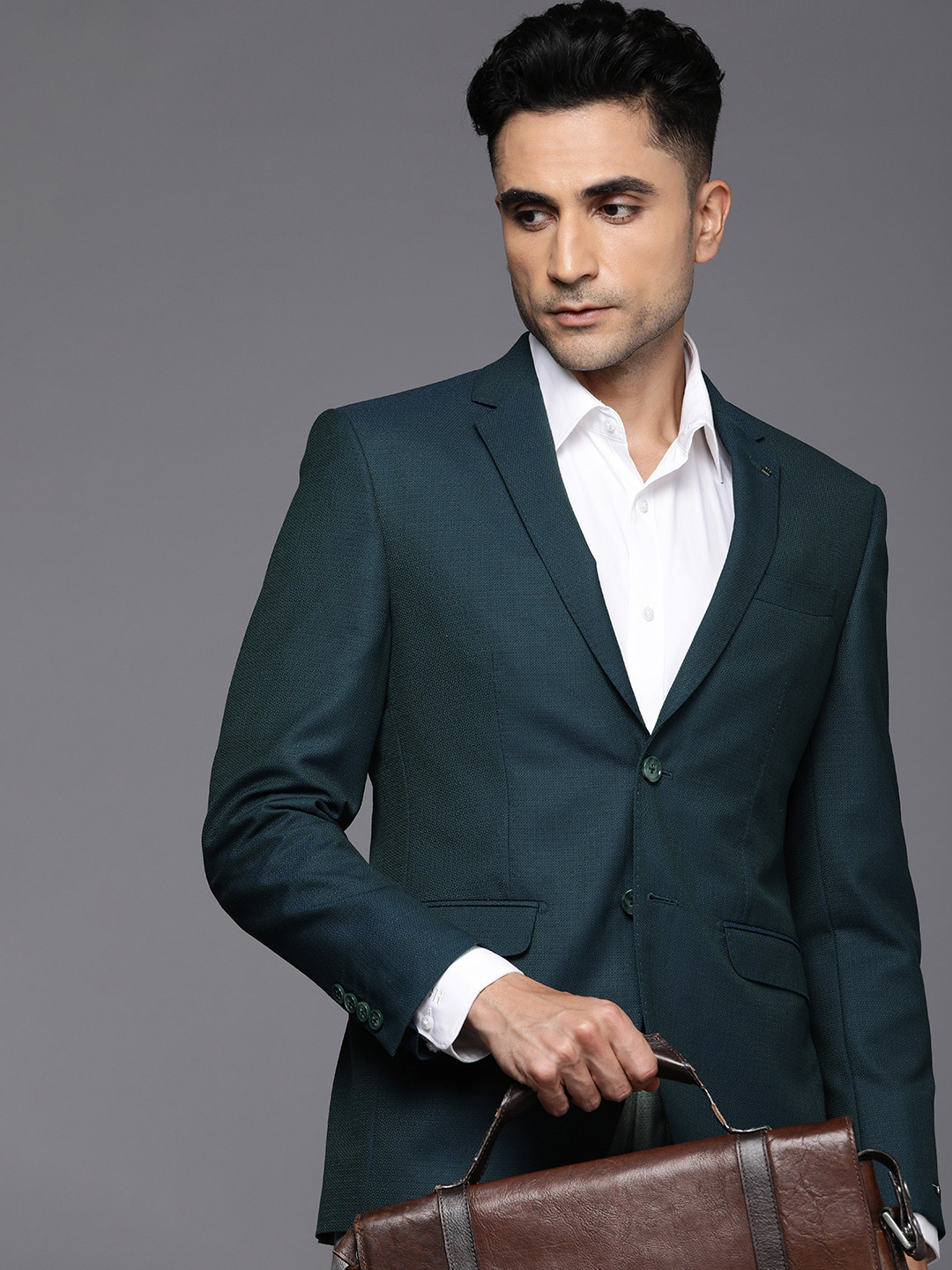 

Louis Philippe Self Design Single Breasted Slim Fit Formal Blazer, Teal