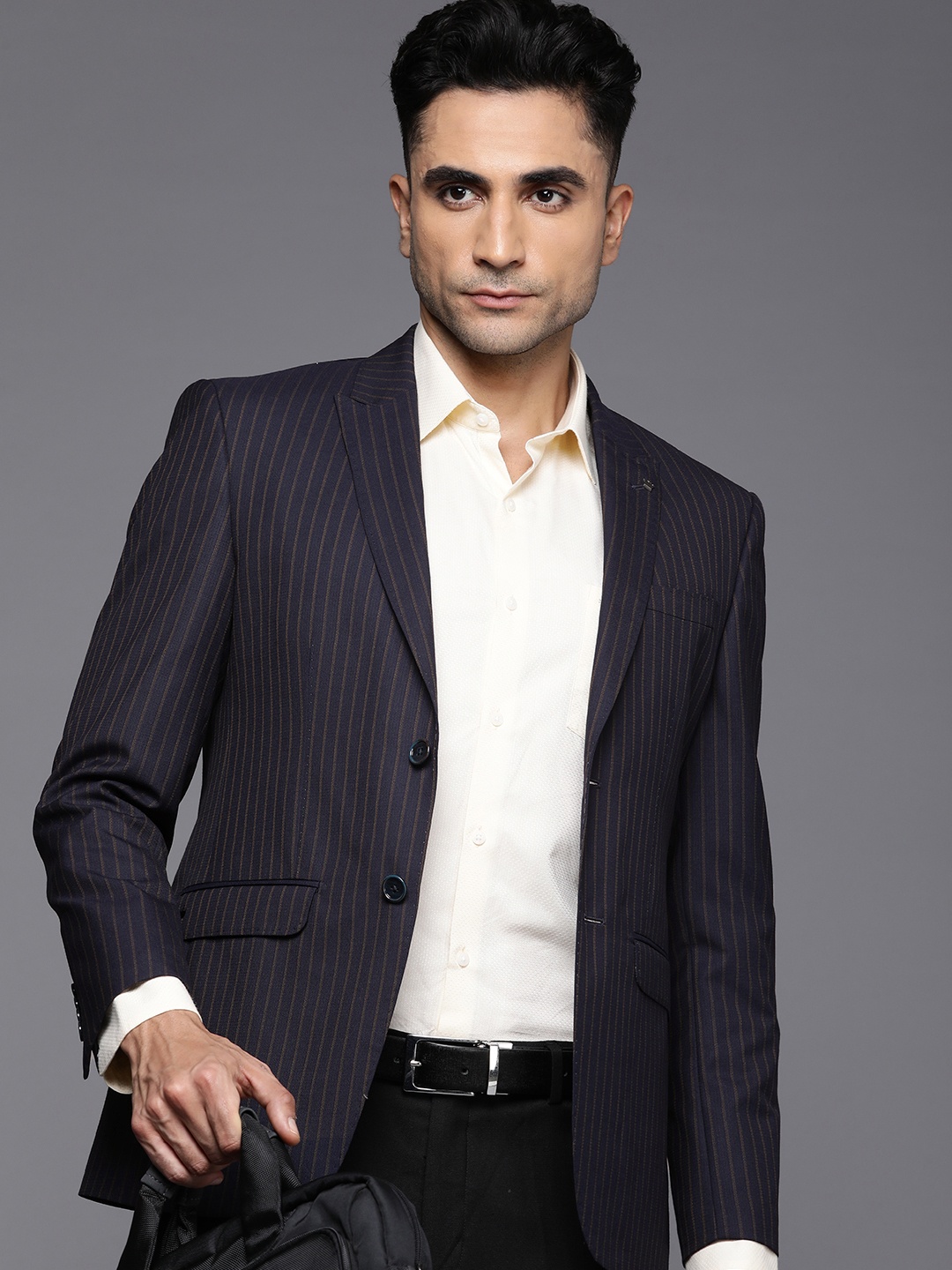 

Louis Philippe Striped Slim Fit Single Breasted Formal Blazer, Navy blue