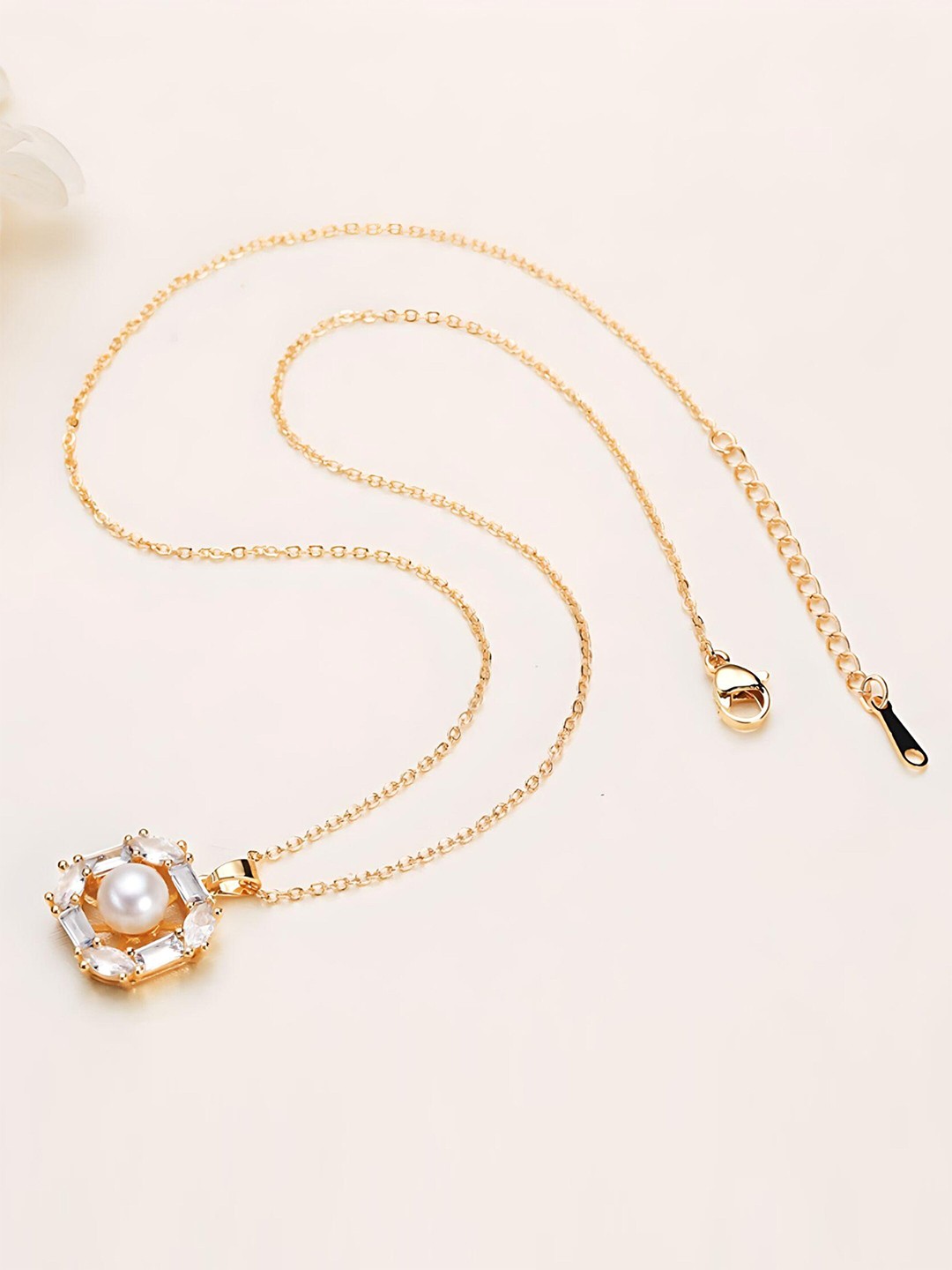 

ZERPENT 18K Gold Plated Beaded & Stone Studded Pendant With Chain