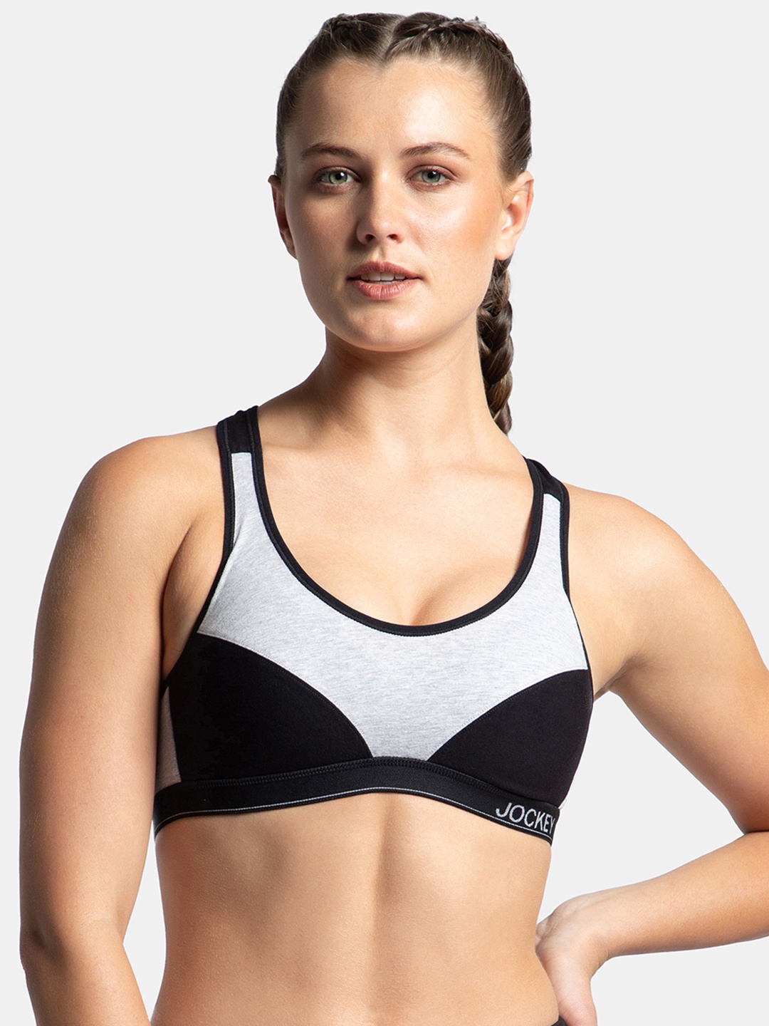 

Jockey Padded Super Combed Cotton Stretch Full Coverage Racer Back Active Bra-1378, Grey