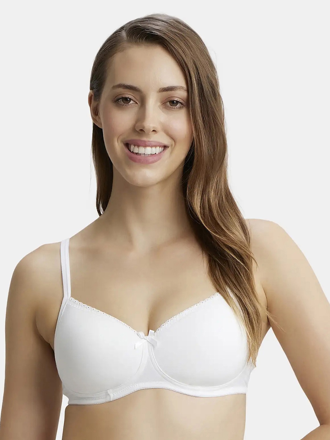 

Jockey Wirefree Padded Plus Size Cotton Medium Coverage Tshirt Bra with Lace Styling -1723, White