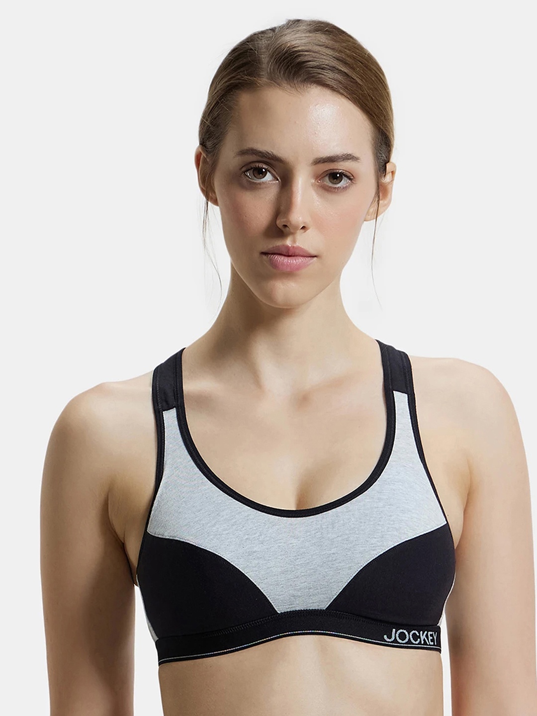 

Jockey Padded Super Combed Cotton Stretch Full Coverage Racer Back Active Bra-1378, Black