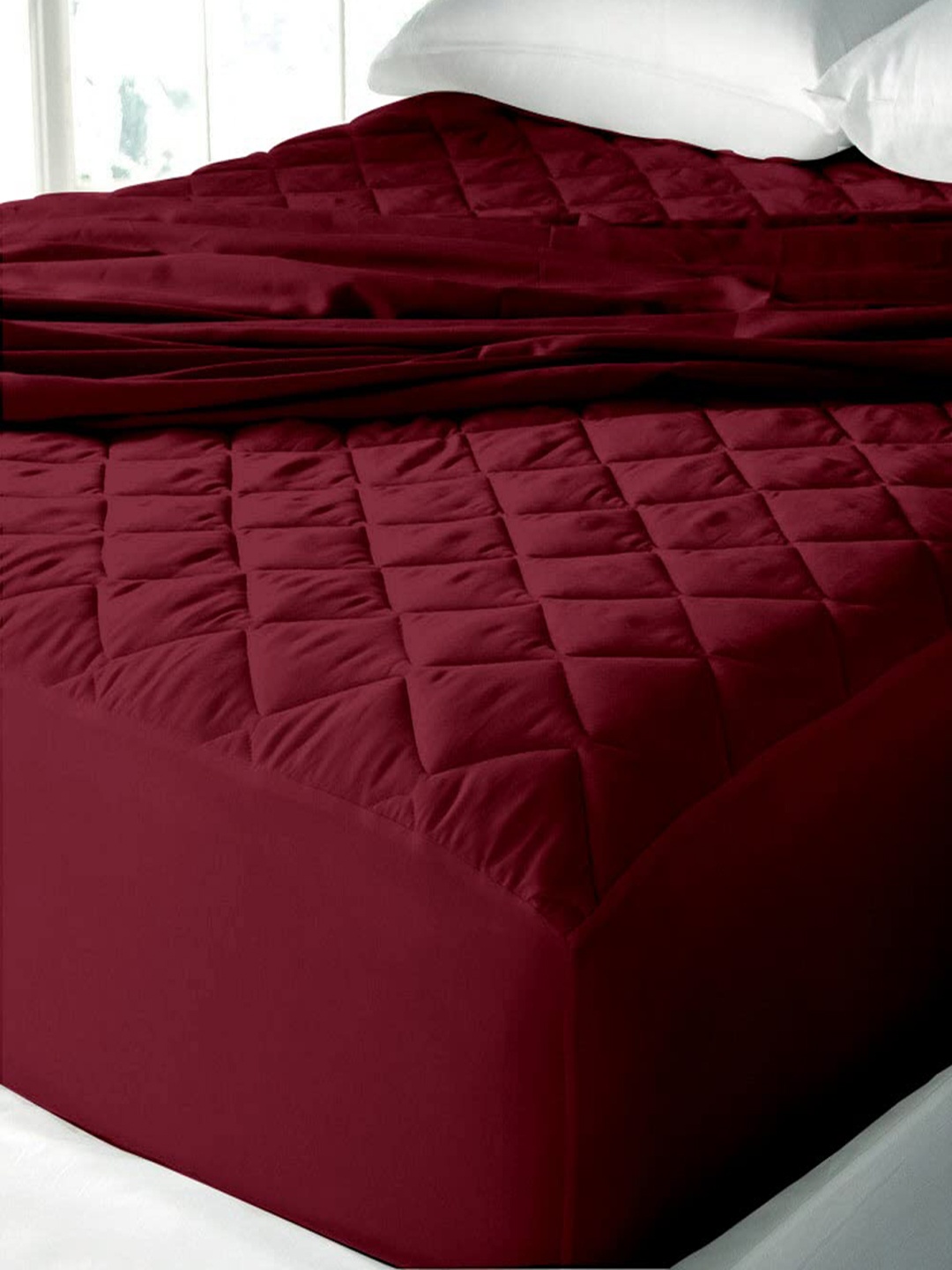 

Adbeni Maroon Quilted 300 GSM Cotton King Bed Waterproof Mattress Protector