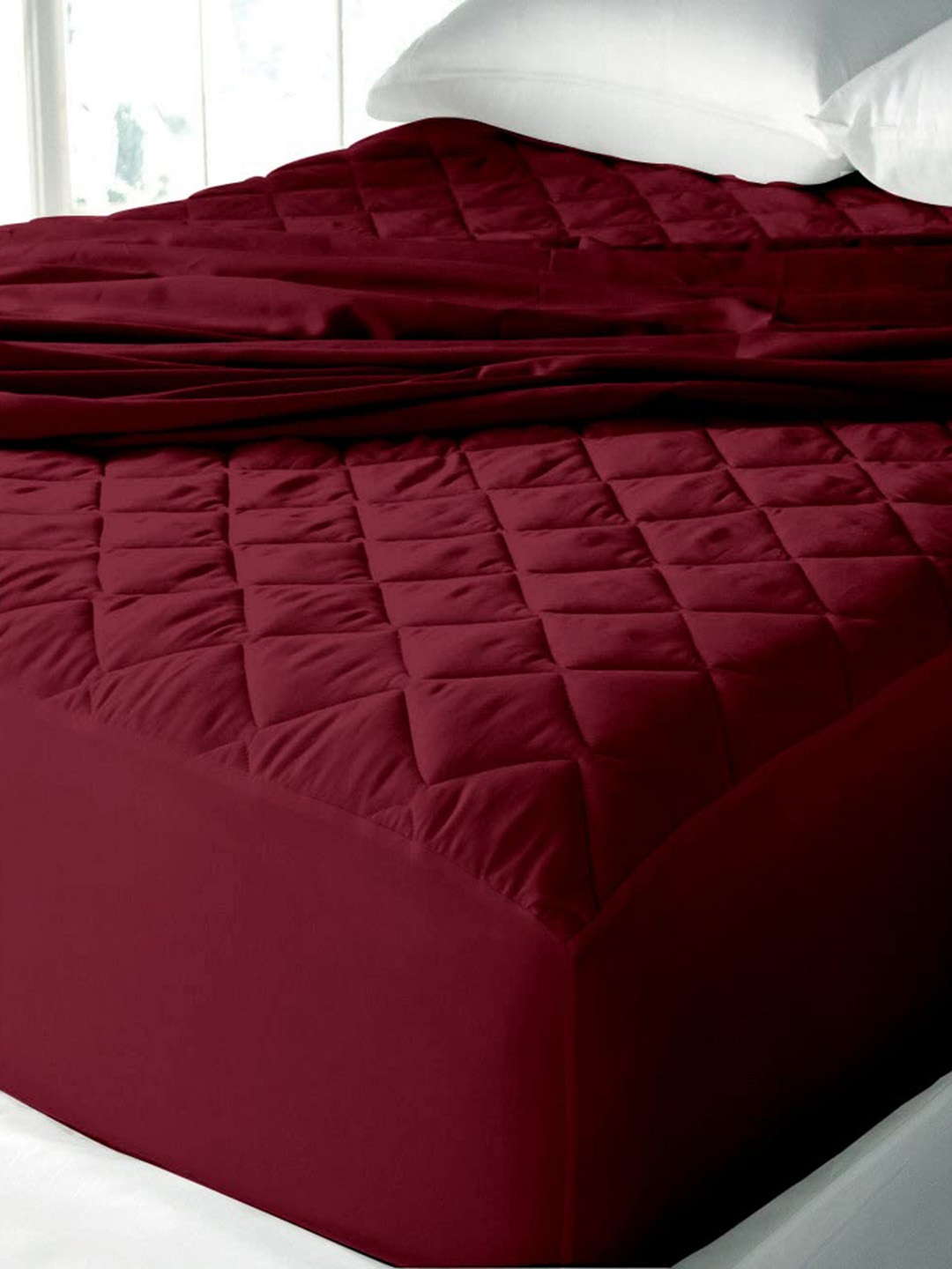 

Adbeni Maroon Quilted 300 GSM Cotton Queen Bed Waterproof Mattress Protector