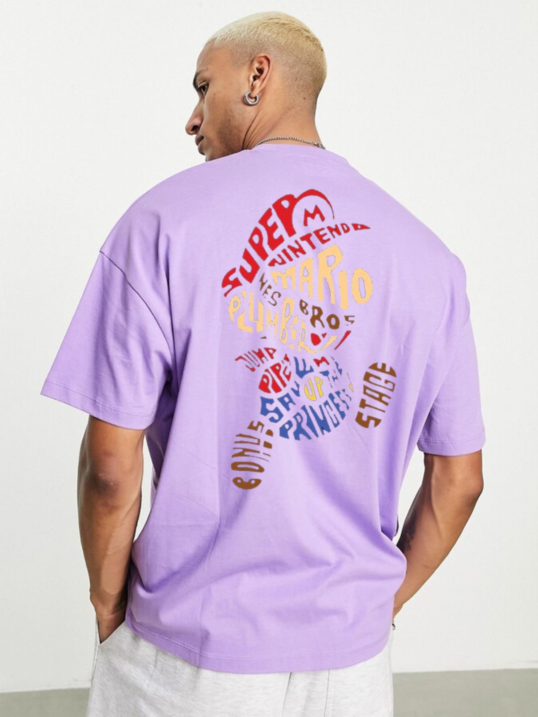 

Imsa Moda Typography Printed Drop-Shoulder Sleeves Cotton Oversized T-Shirt, Lavender