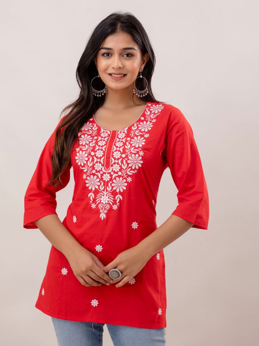 

METRO-FASHION Red Print Cotton Top