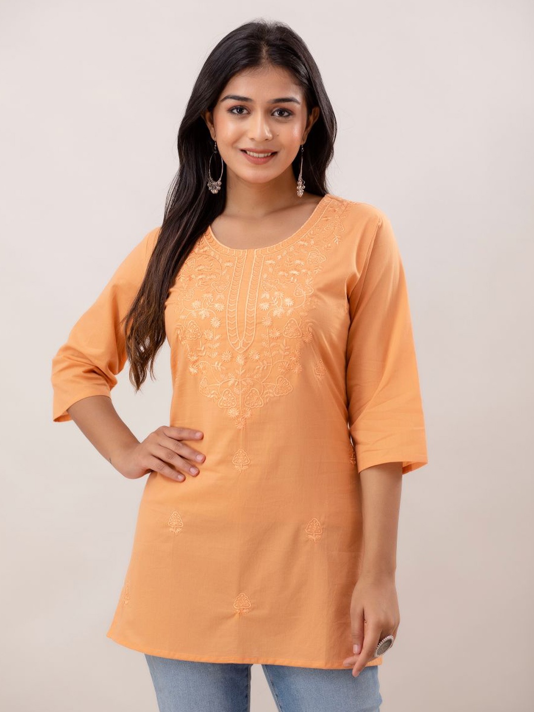 

METRO-FASHION Orange Embellished Cotton Top