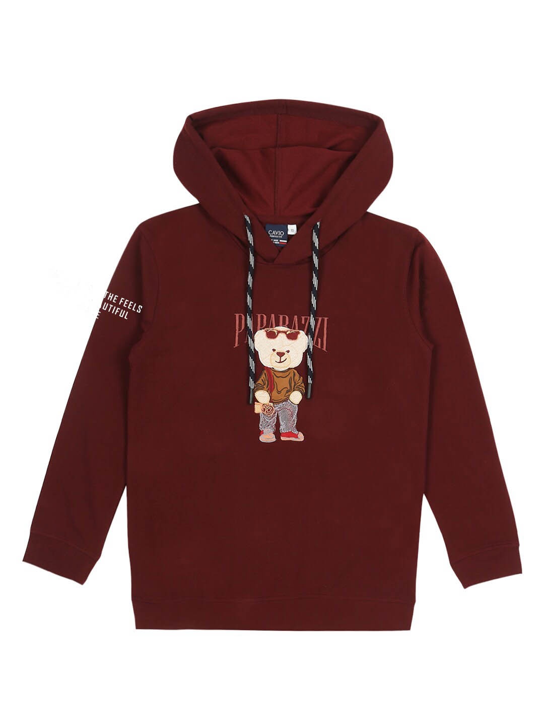 

CAVIO Boys Graphic Embroidered Hooded Cotton T-Shirt, Maroon