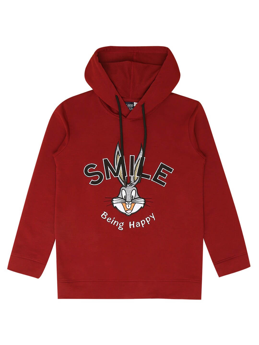 

CAVIO Boys Bugs Bunny Embroidered Hooded Cotton Pullover Sweatshirt, Maroon
