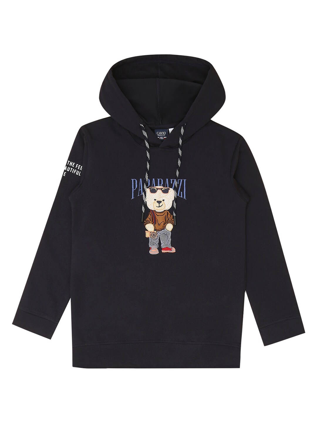 

CAVIO Boys Teddy Bear Embroidered Hooded Cotton Pullover Sweatshirt, Navy blue