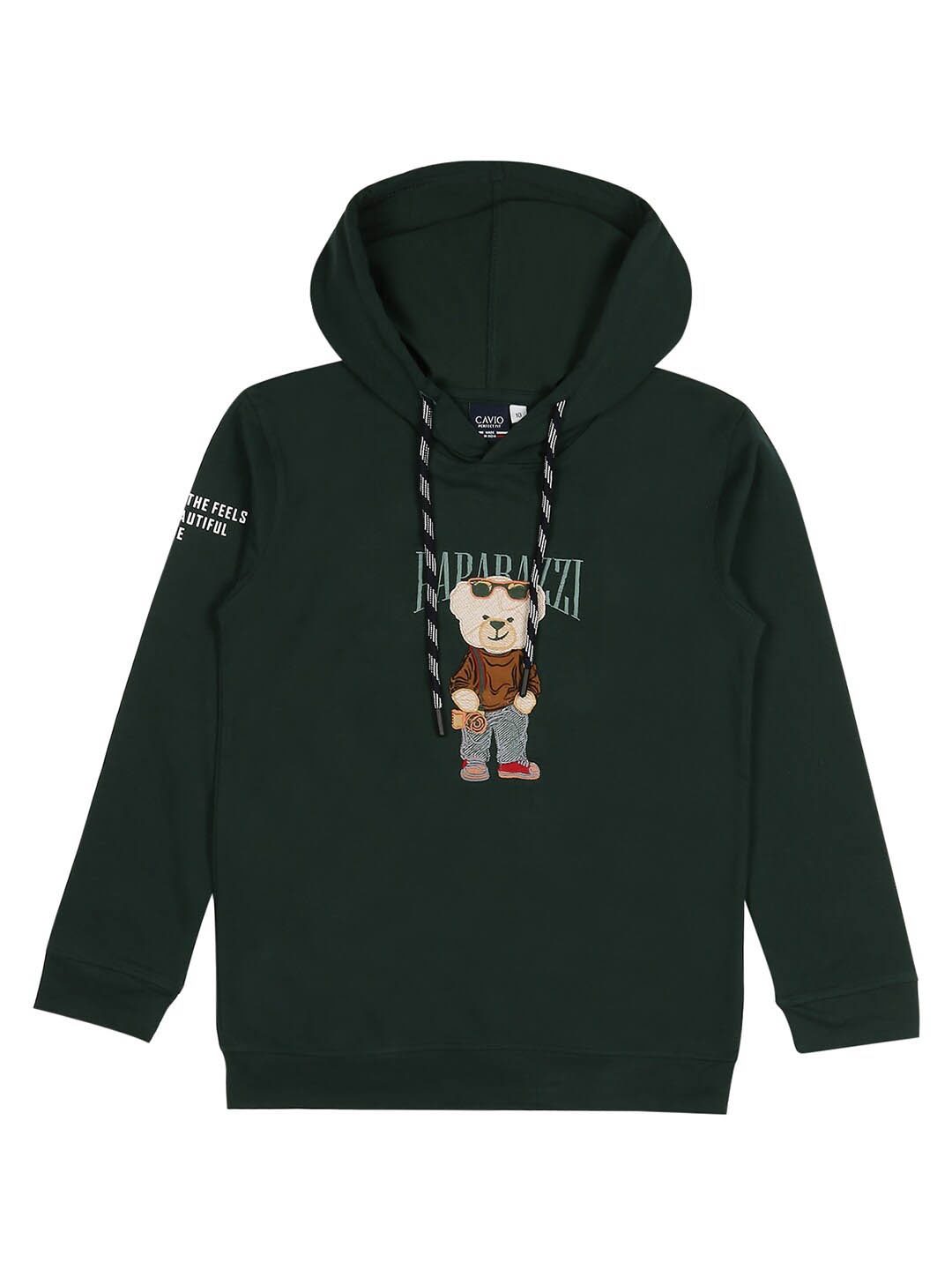 

CAVIO Boys Embroidered Hooded Cotton Pullover Sweatshirt, Green