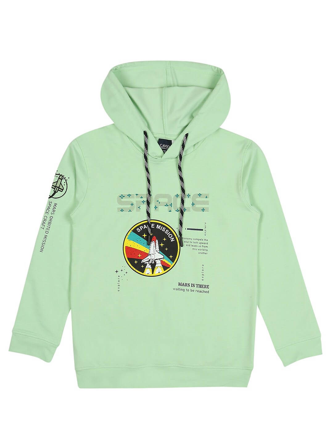 

CAVIO Boys Space Printed Hooded Cotton Pullover Sweatshirt, Sea green