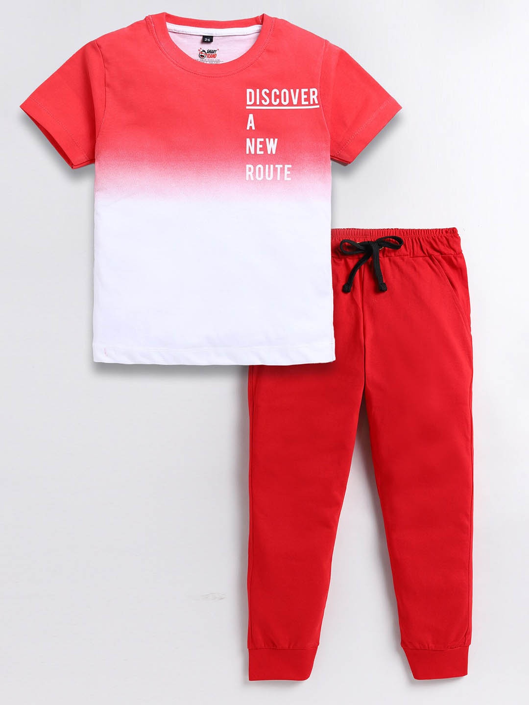 

BAESD Boys Colourblocked Pure Cotton T-shirt With Trousers, Red