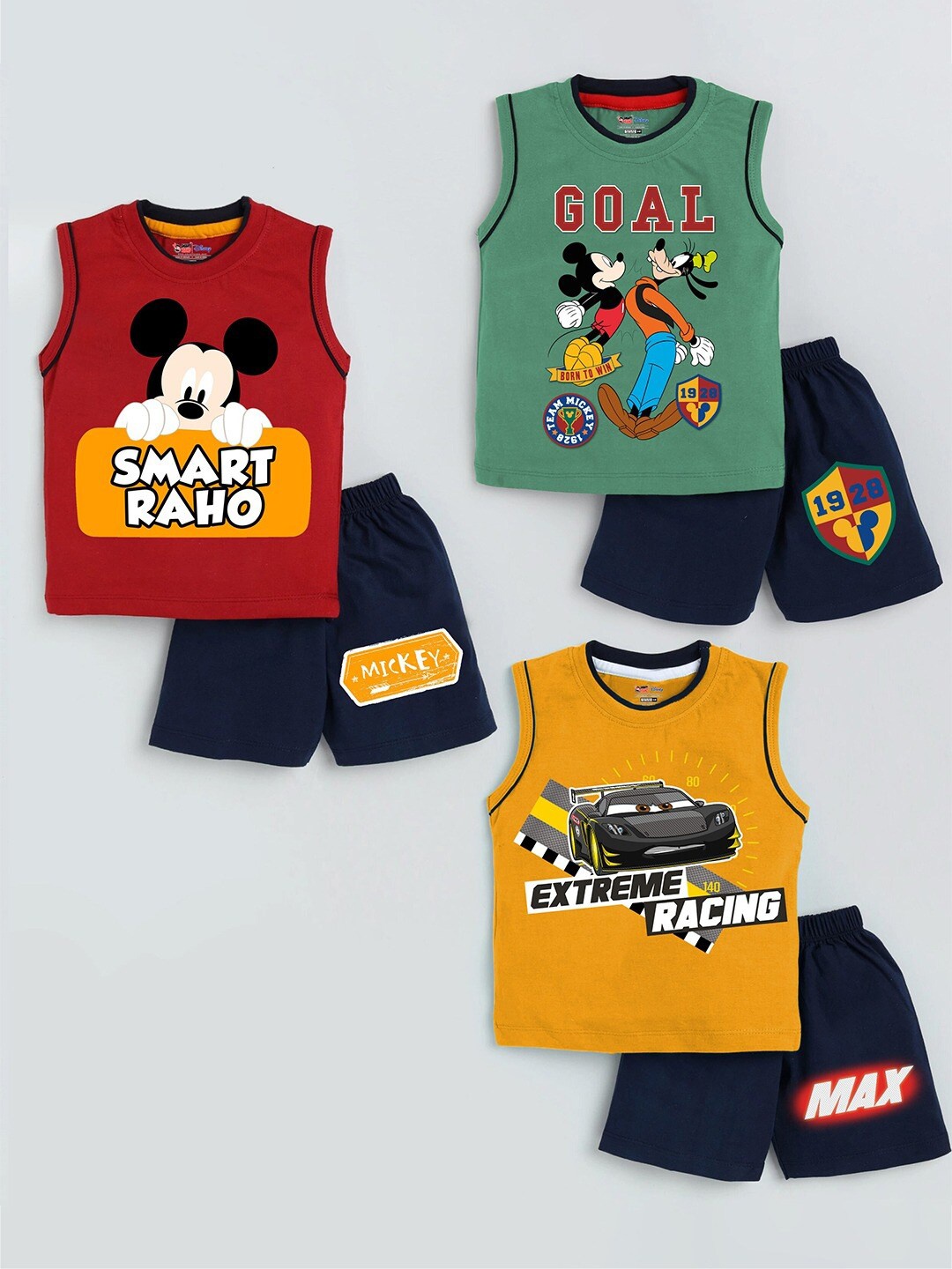 

BAESD Boys Set Of 3 Graphic Printed Pure Cotton T-shirt With Shorts, Mustard