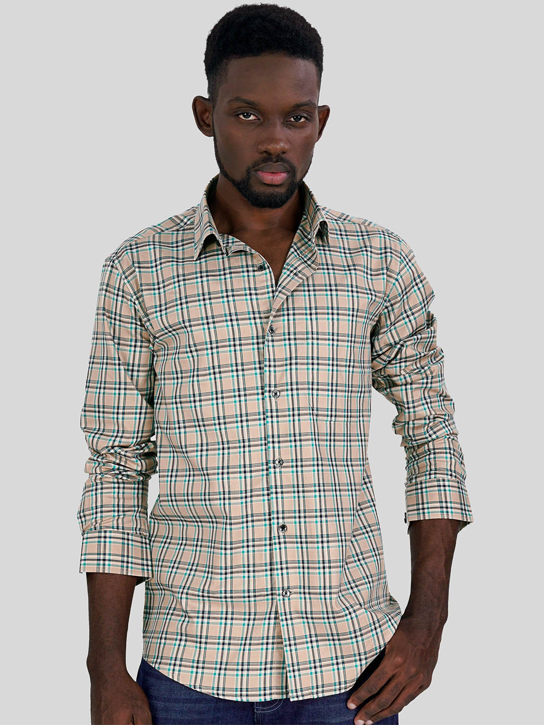 

FRENCH CROWN Standard Tartan Checks Cotton Casual Shirt, Cream
