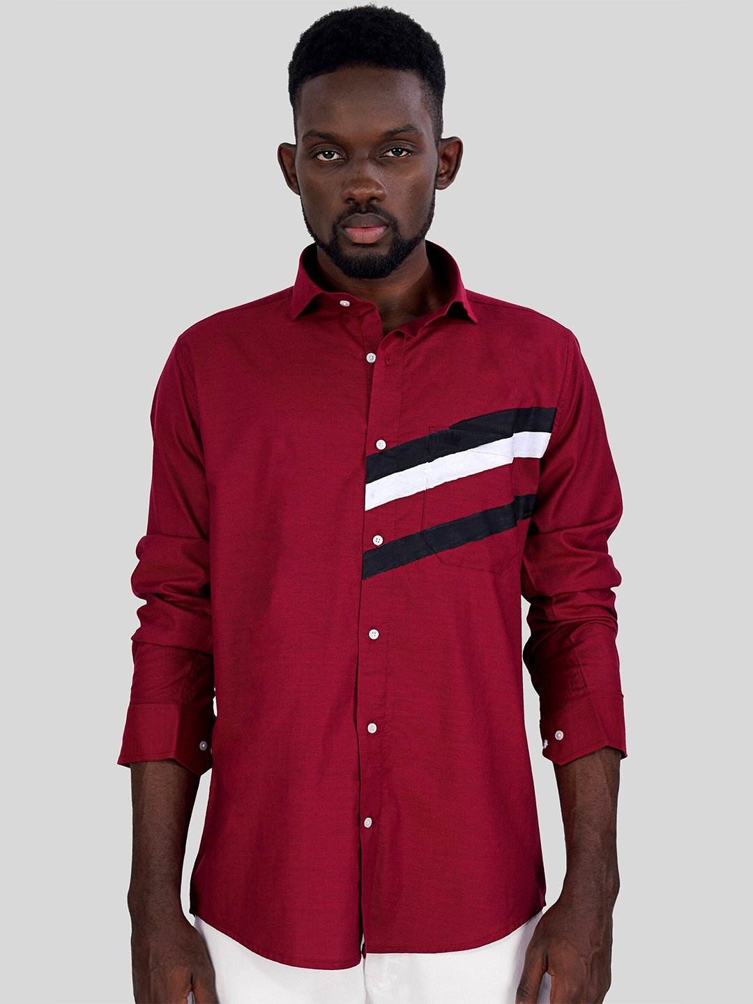 

FRENCH CROWN Standard Spread Collar Regular Fit Cotton Casual Shirt, Red