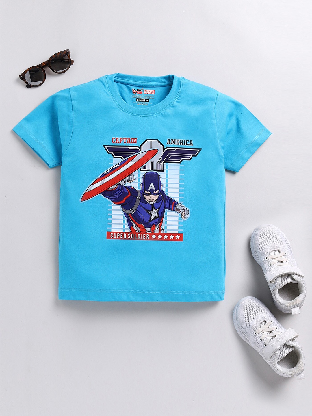 

BAESD Boys Blue Captain America Printed Cotton T-shirt