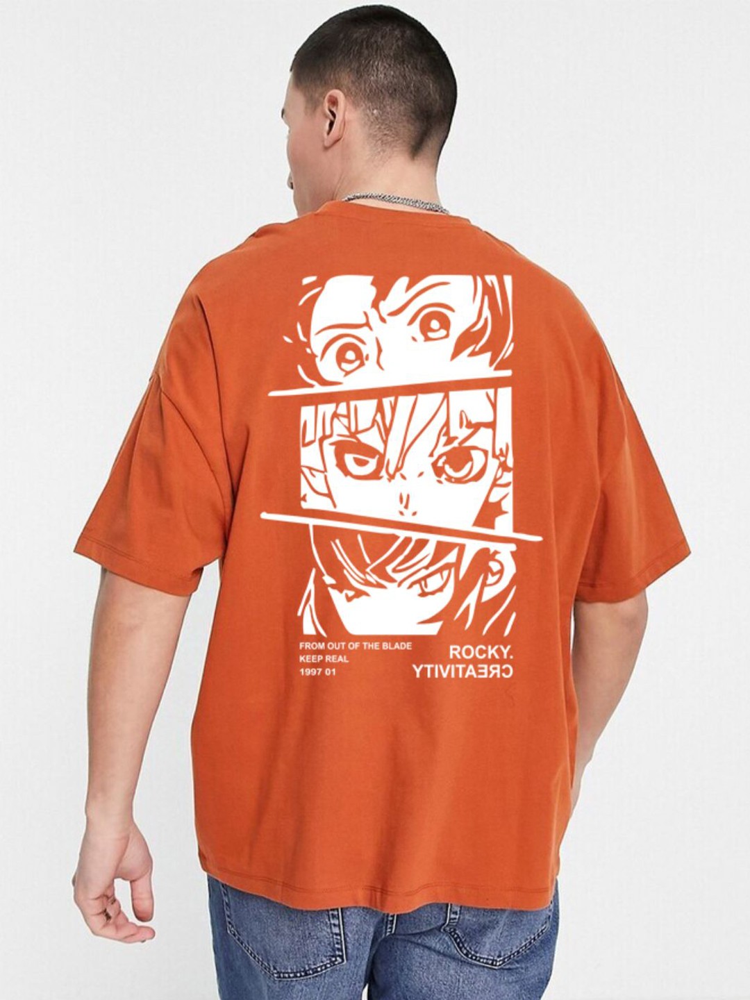 

Imsa Moda Graphic Printed Drop-Shoulder Sleeves Cotton T-shirt, Orange