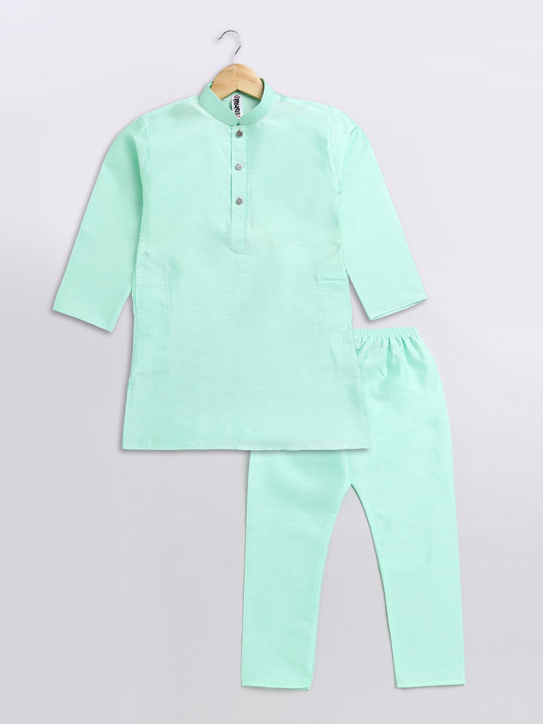 

BAESD Boys Mandarin Collar Straight Kurta with Pyjama, Green