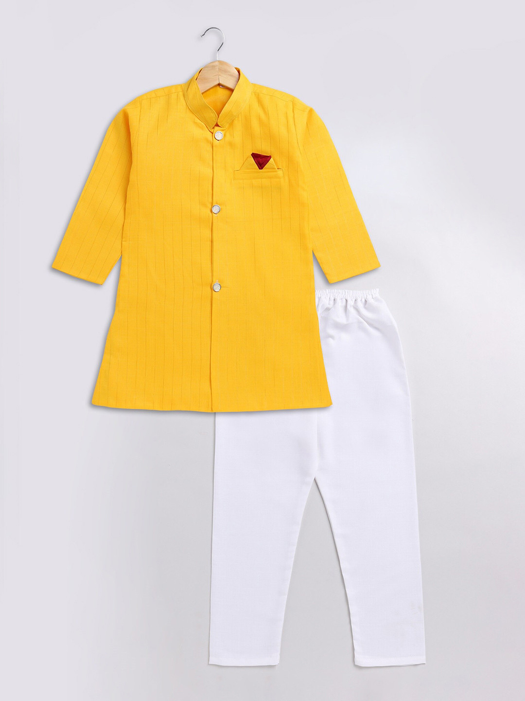 

BAESD Boys Striped Regular Pure Cotton Kurta With Pyjamas, Yellow