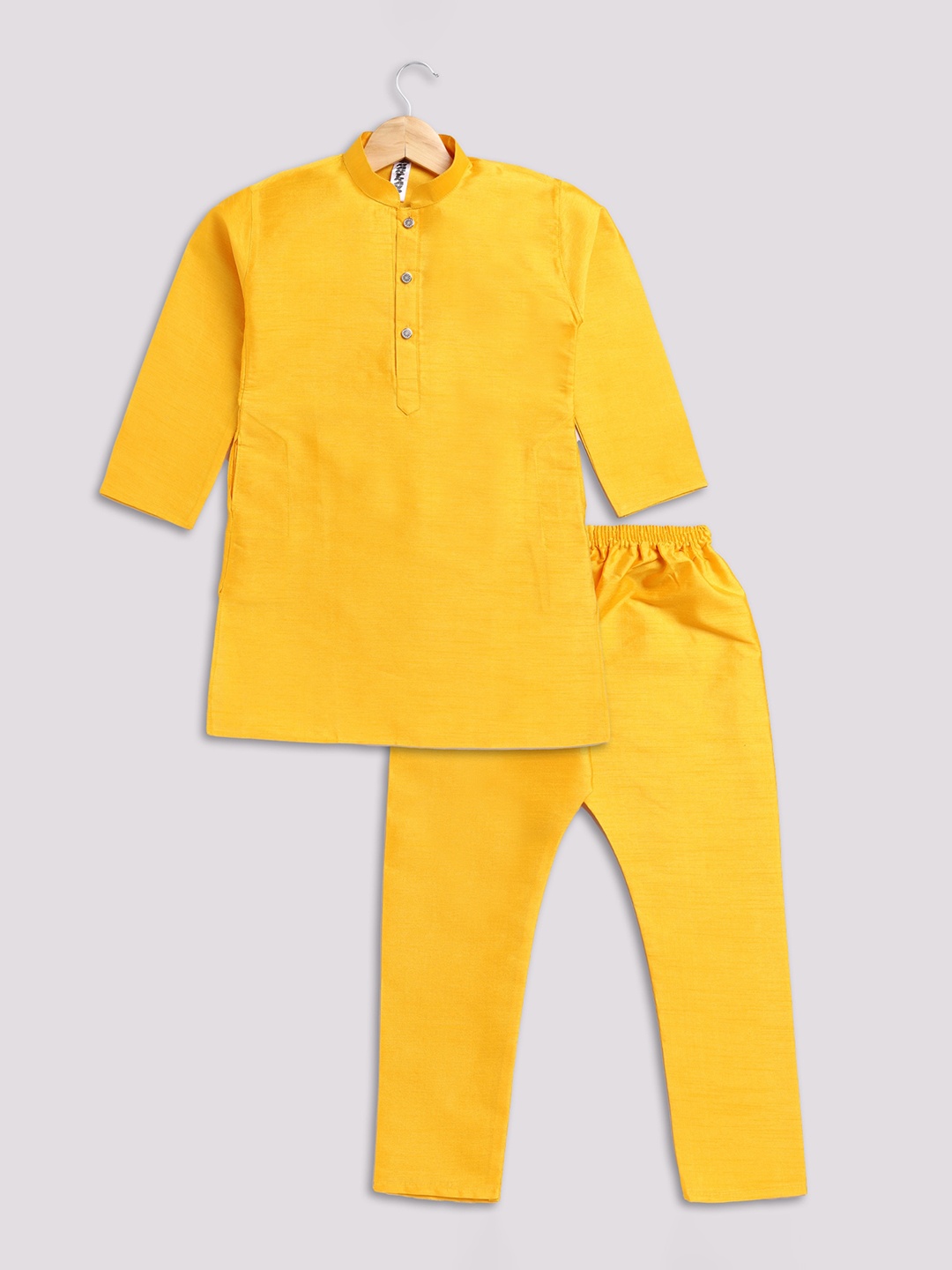 

BAESD Boys Mandarin Collar Straight Kurta with Pyjama, Yellow