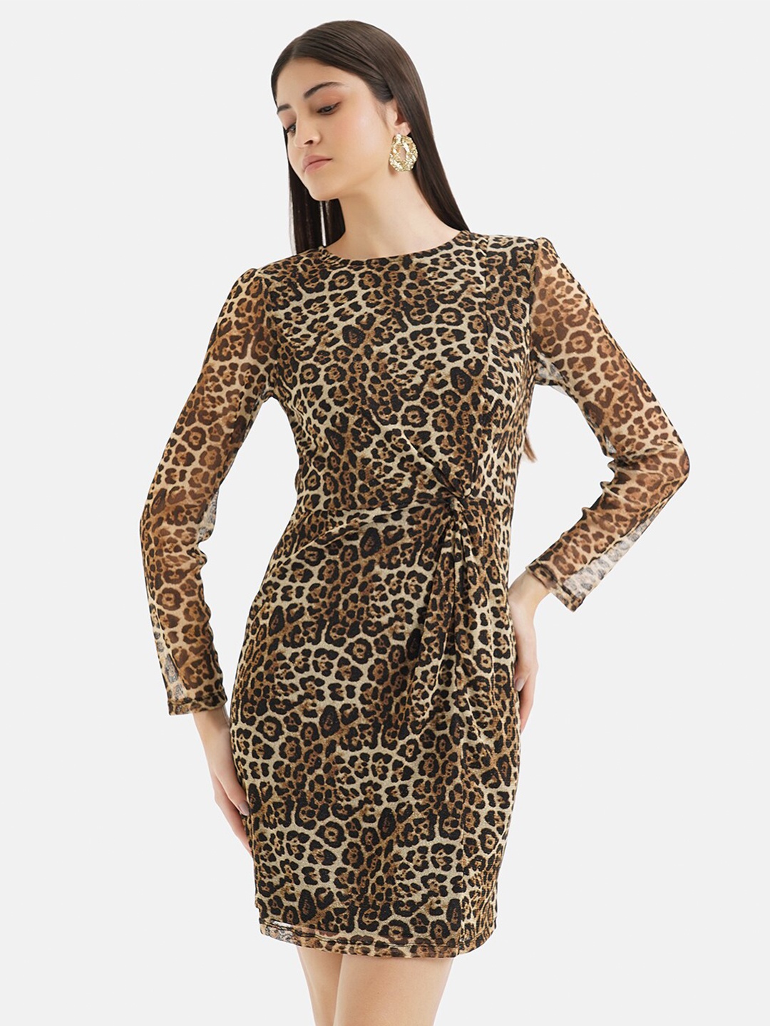 

Kazo Animal Printed Tie-Ups Sheath Dress, Beige