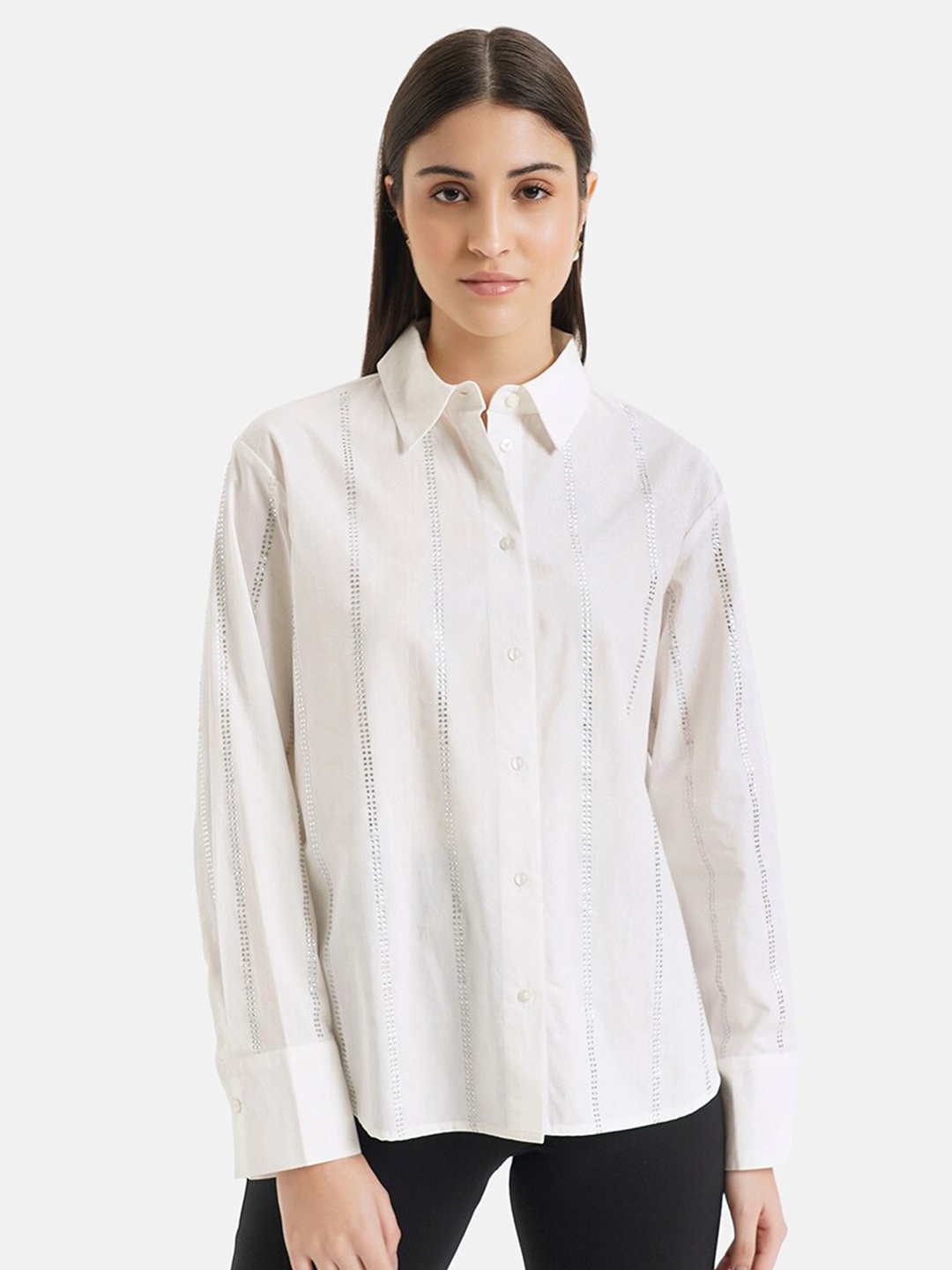 

Kazo Striped Classic Cotton Casual Shirt, White