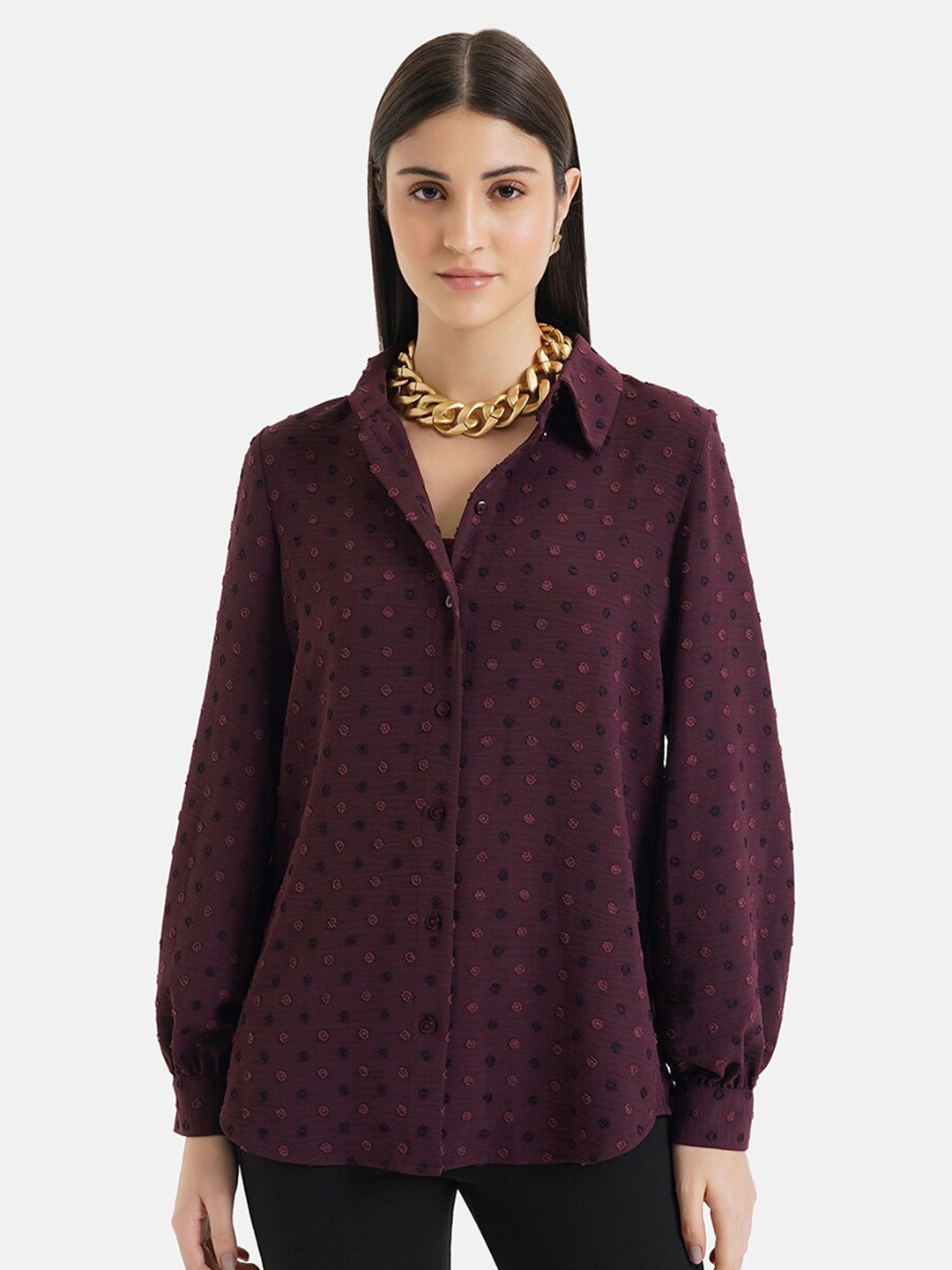 

Kazo Geometric Embroidered Classic Opaque Printed Casual Shirt, Maroon