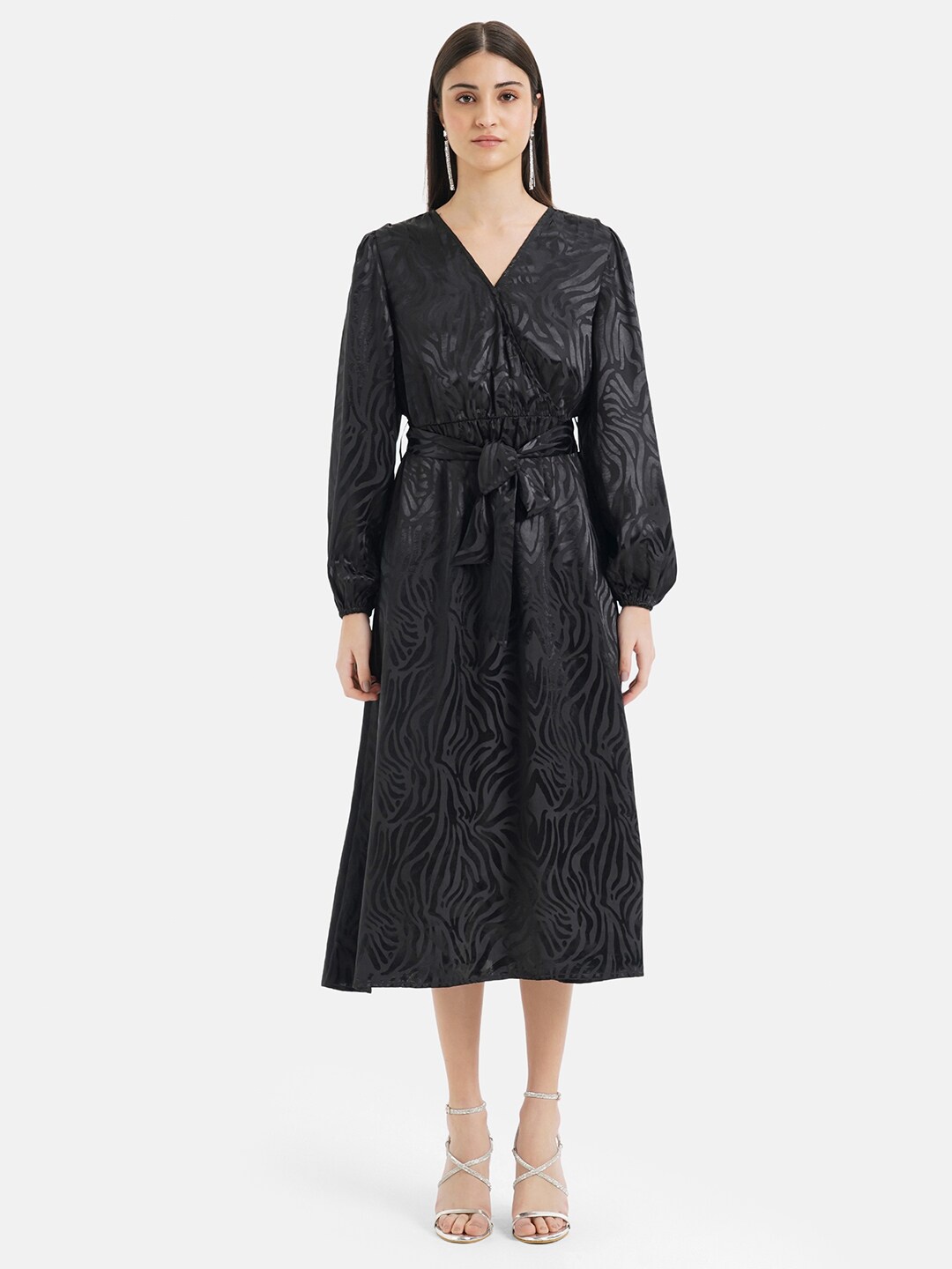 

Kazo Printed Wrap Midi Dress, Black