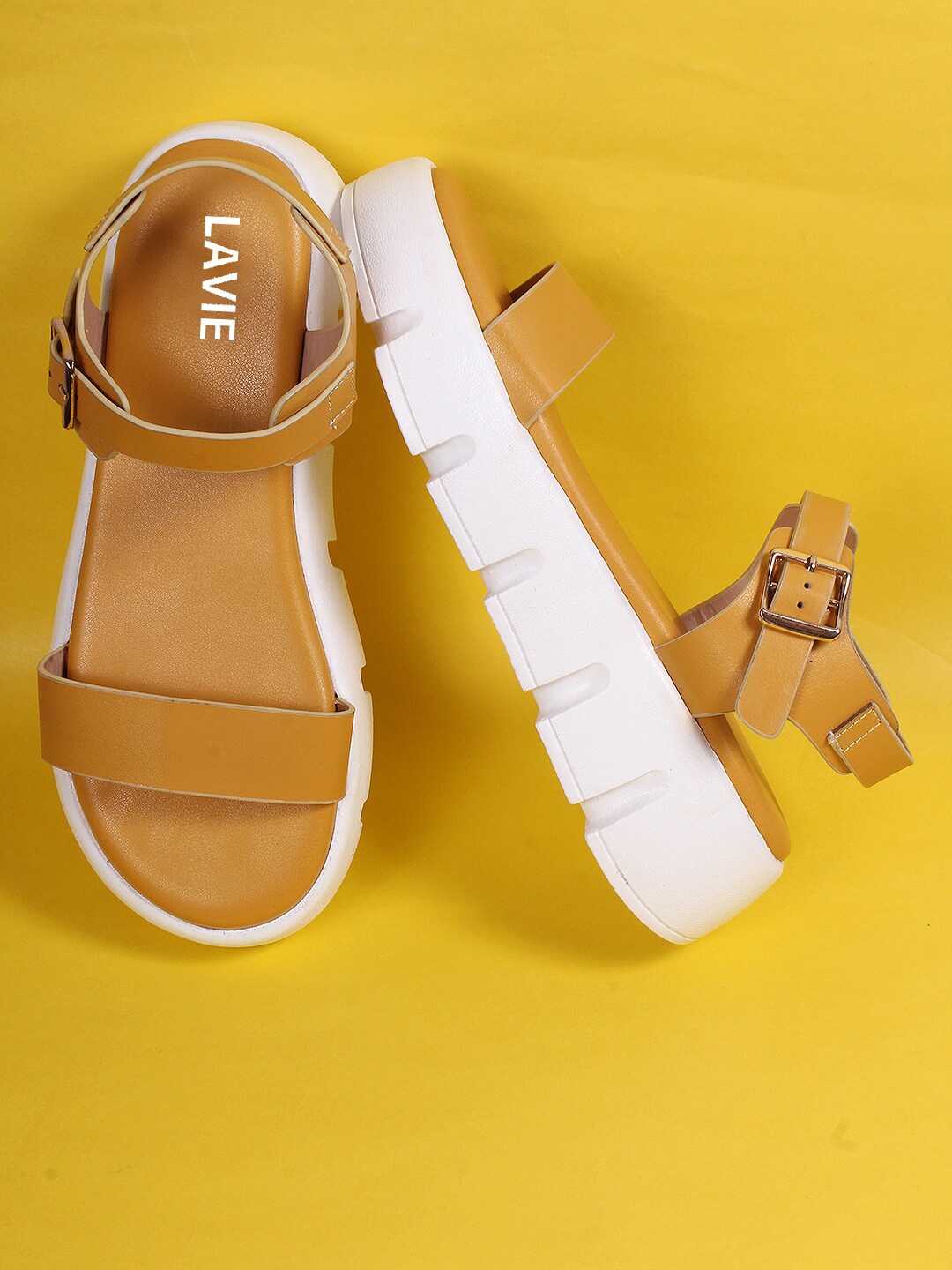 

Lavie Two Strap Open Flatform Heels With Buckle Closure, Mustard