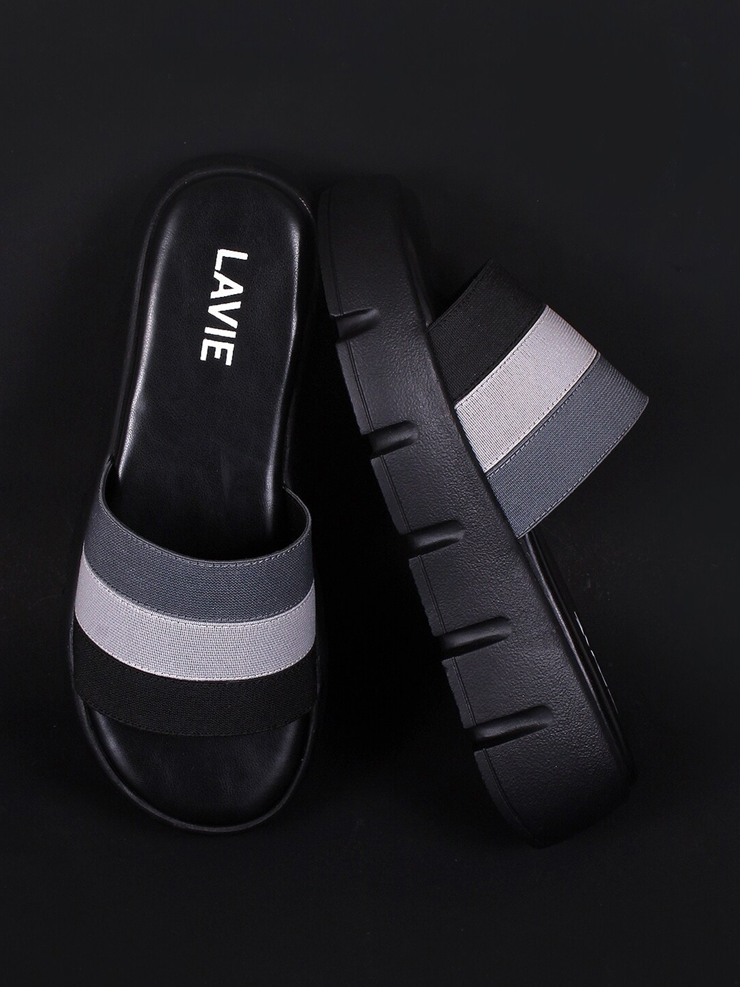 

Lavie Black Colourblocked Flatform Sandals