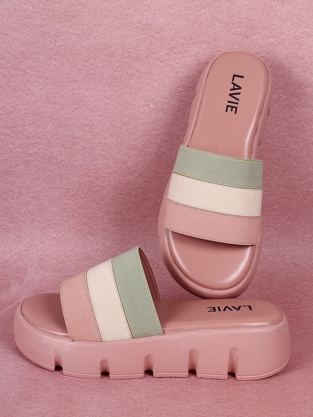 

Lavie Nude-Coloured Colourblocked Flatform Sandals