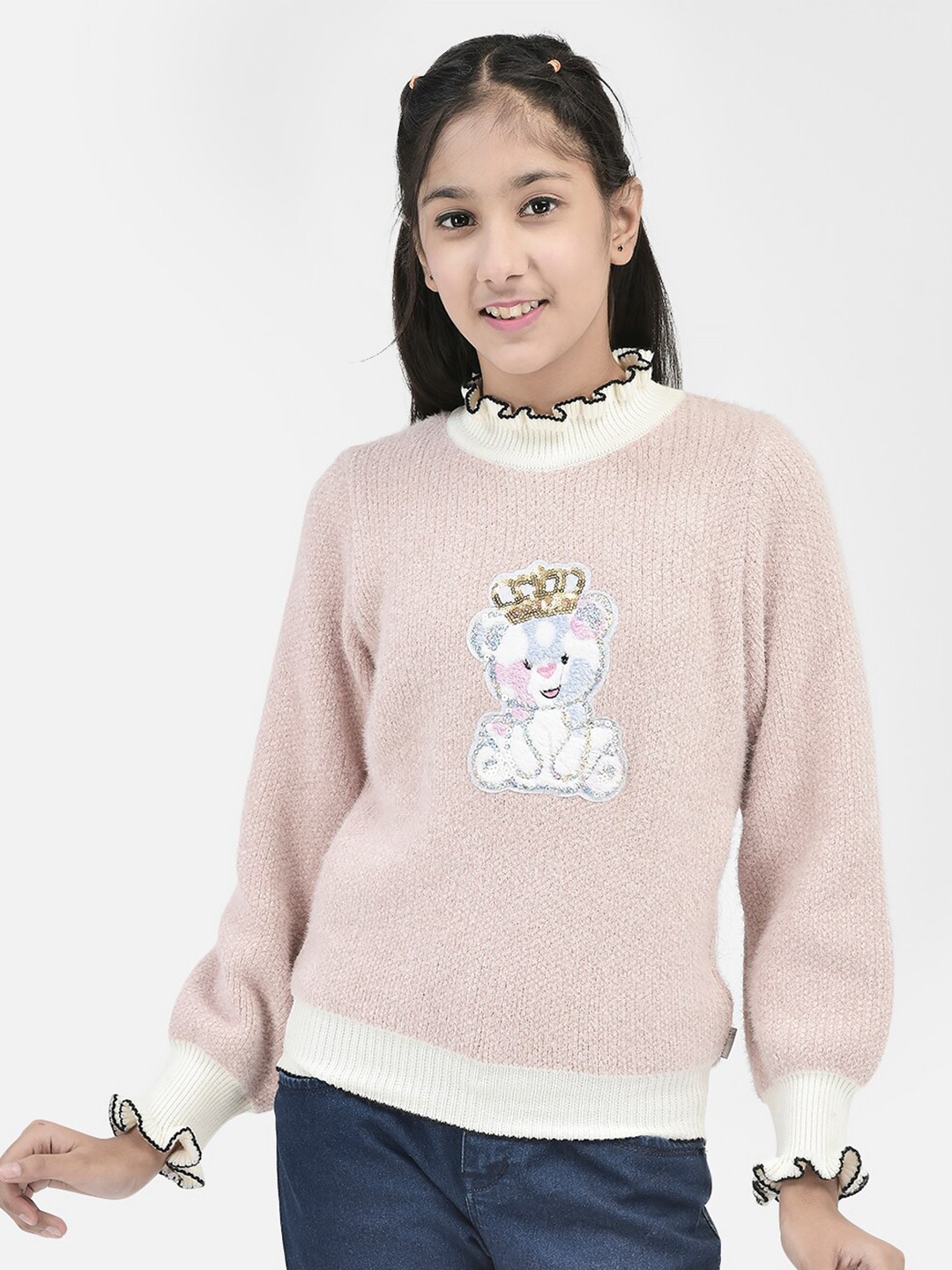 

Crimsoune Club Girls Applique Work Pullover, Pink