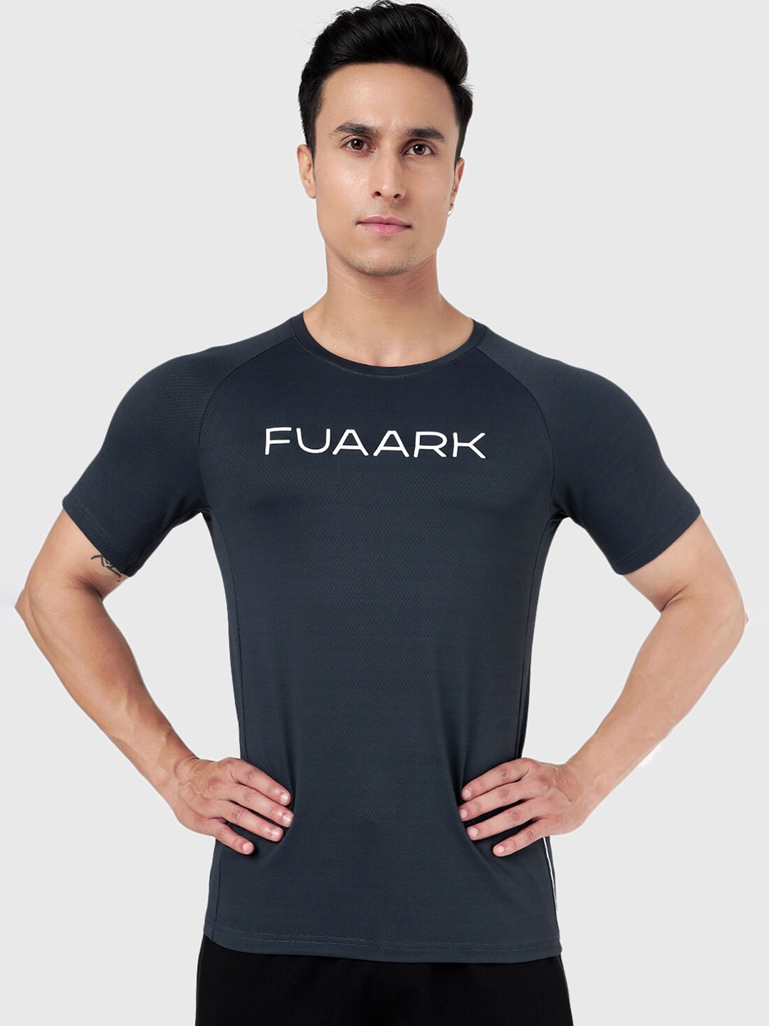 

FUAARK Typography Printed Anti Odour Sports T-shirt, Grey