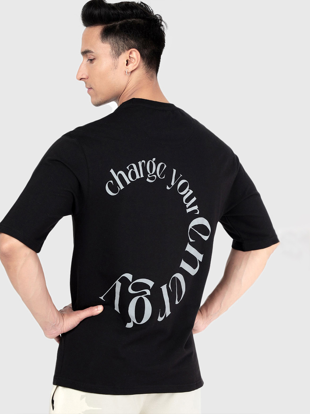 

FUAARK Oversized Typography Printed Moisture Wicking Casual T-shirt, Black