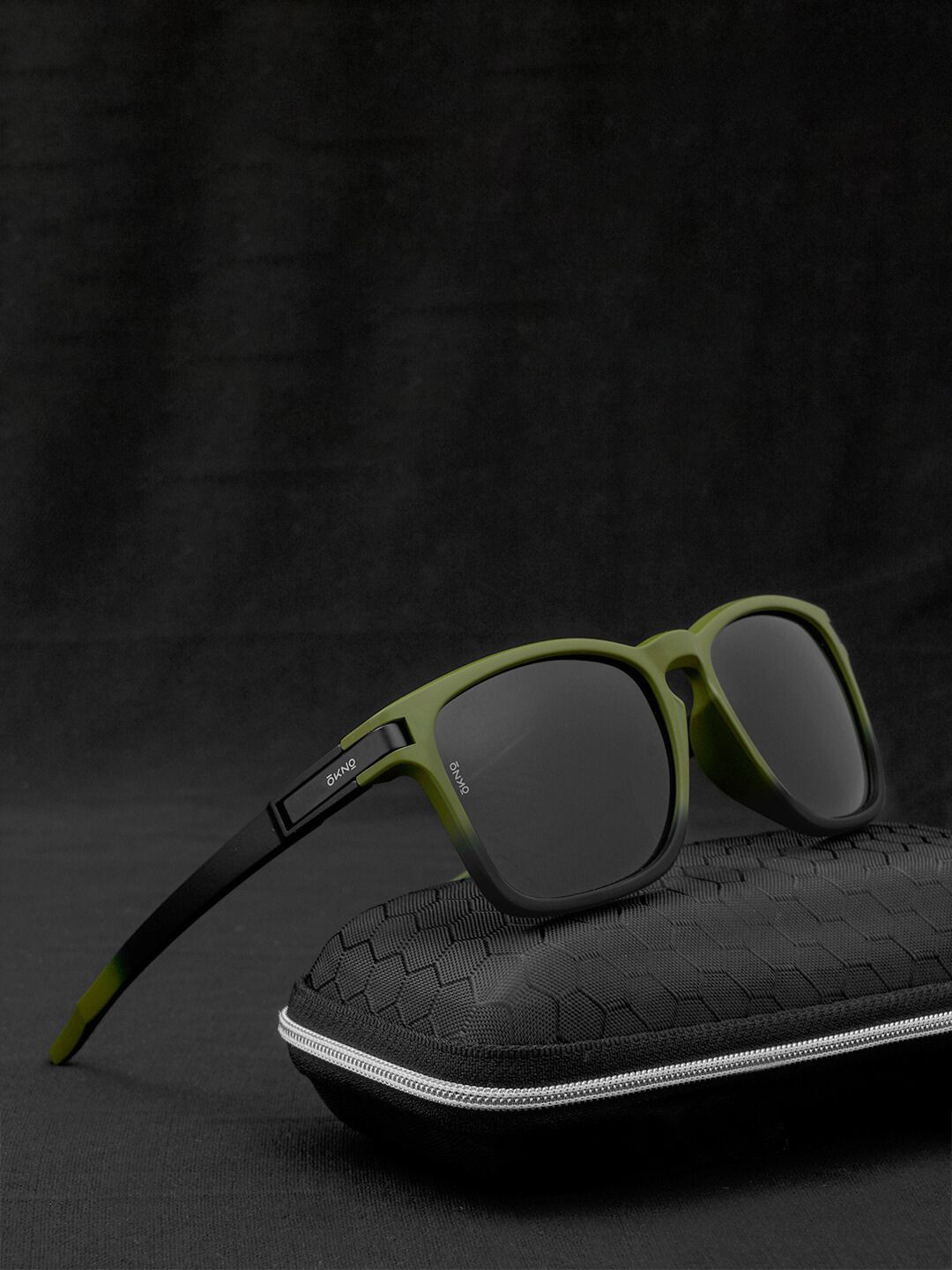 

OKNO Unisex Black Lens & Green Rectangle Sunglasses with Polarised Lens