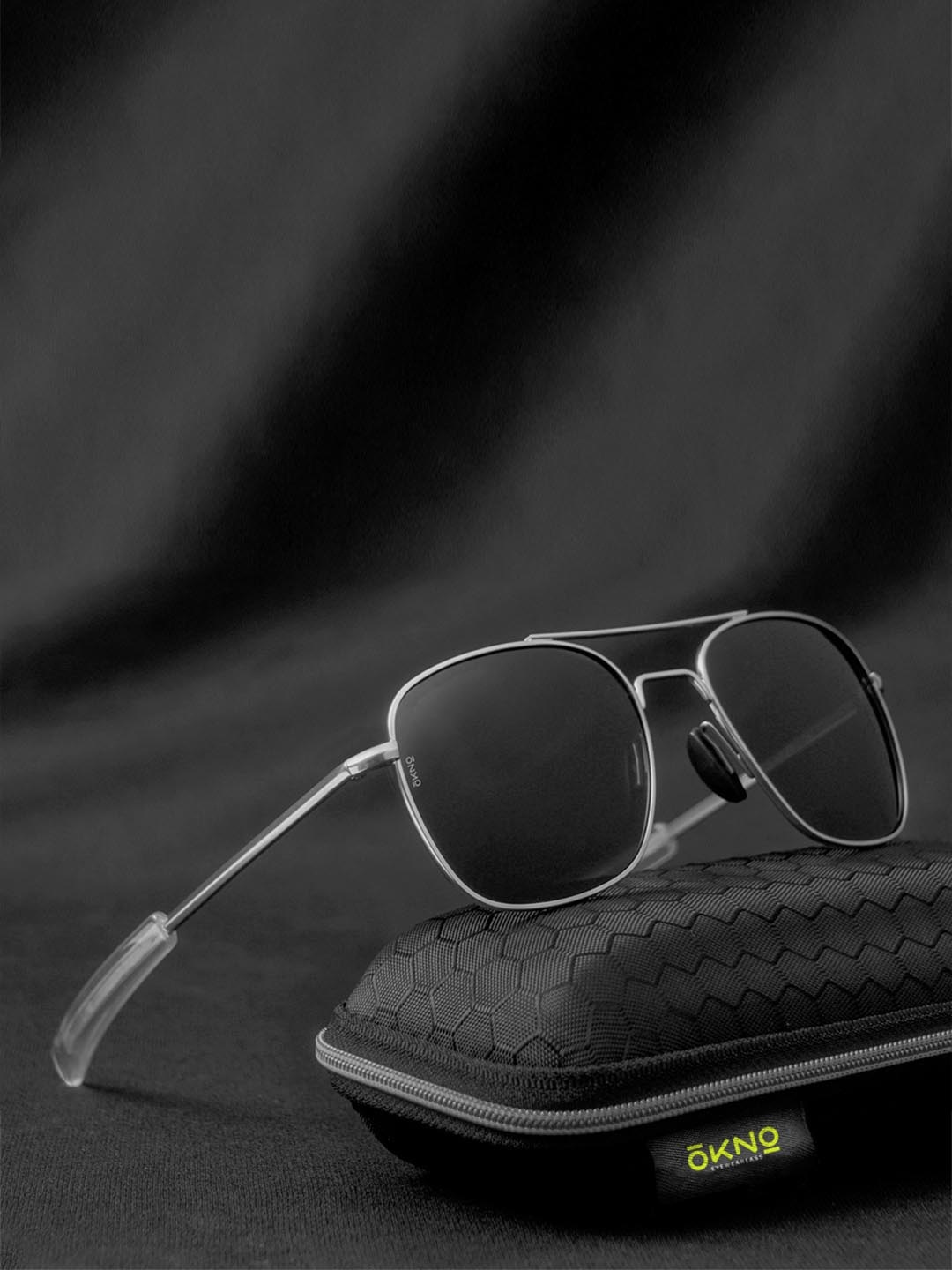 

OKNO Unisex Square Sunglasses with Polarised Lens OKCNightFireBlackSilverSC2EL1081, Black