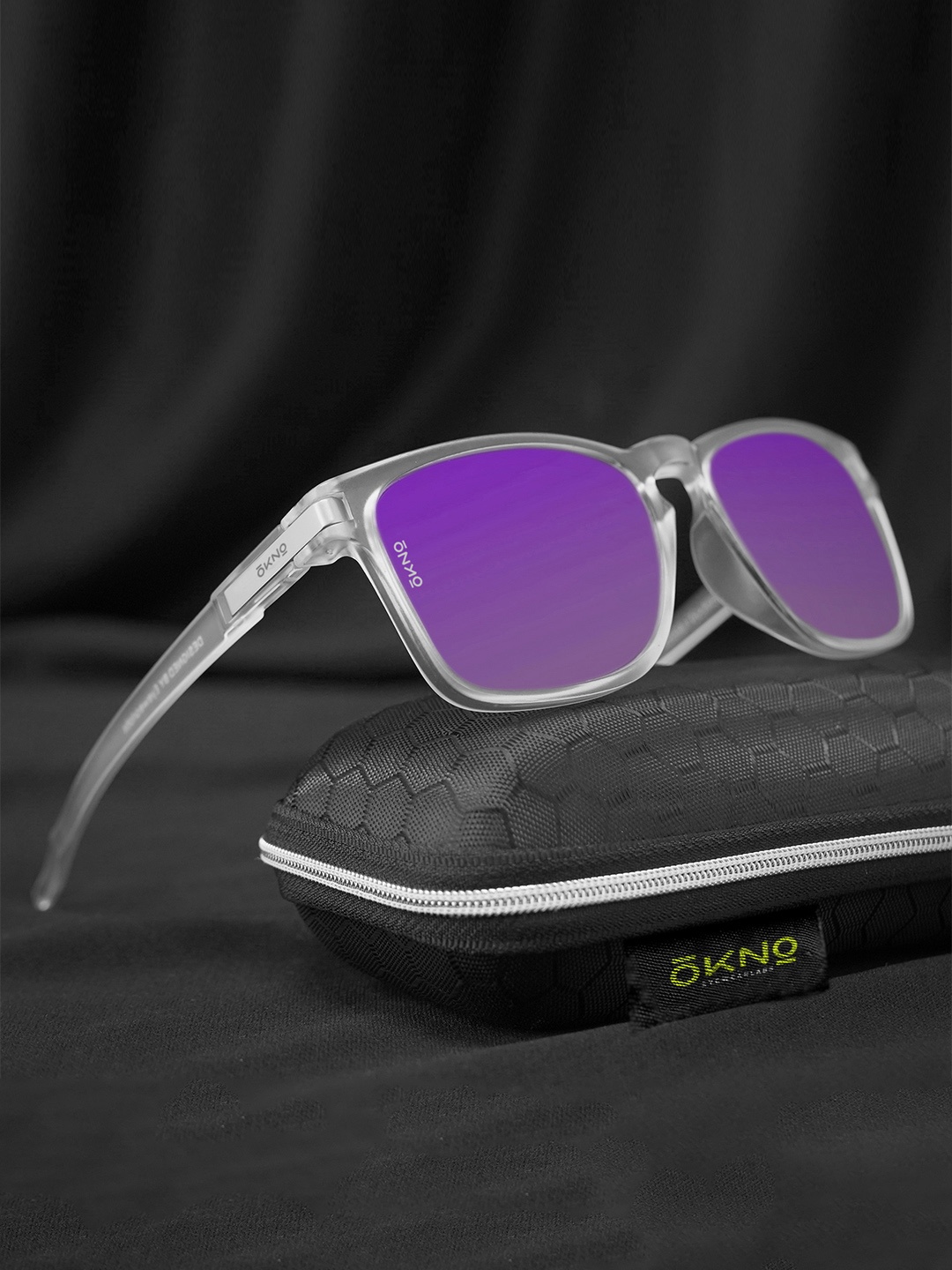 

OKNO Unisex Purple Lens & White Rectangle Sunglasses with Polarised Lens