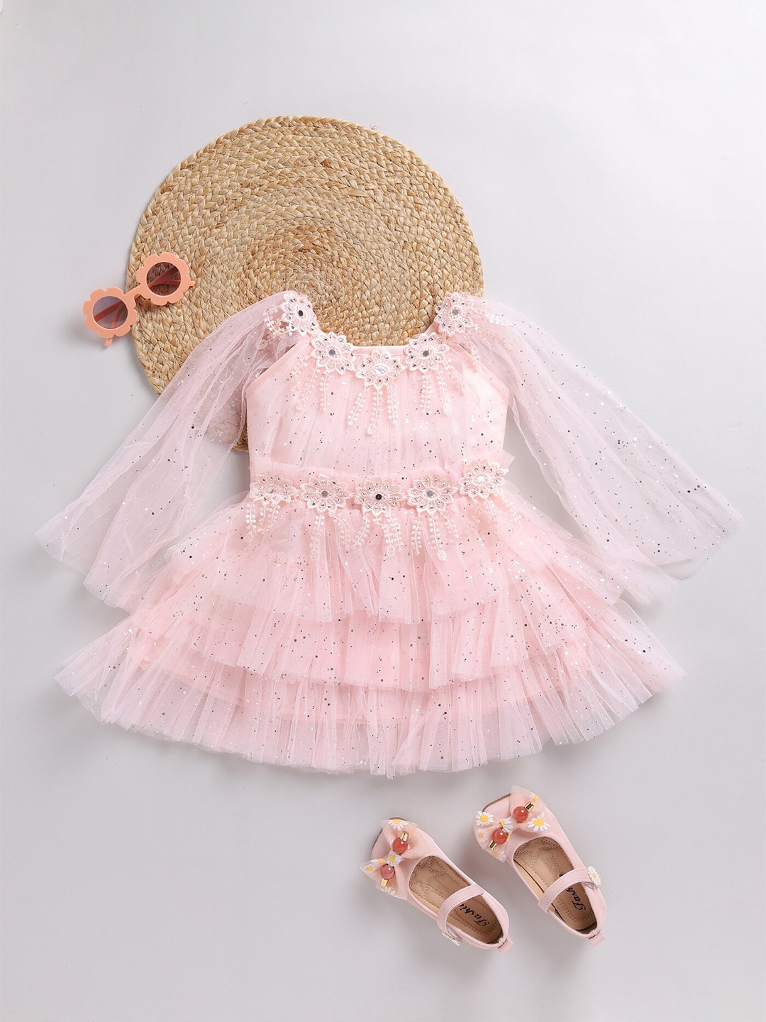 

BAESD Girls Embellished Net Fit & Flare Dress, Pink