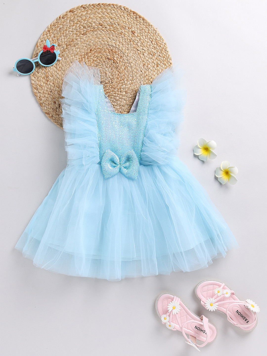 

BAESD Girls Embellished Square Neck Net Fit & Flare Dress, Blue