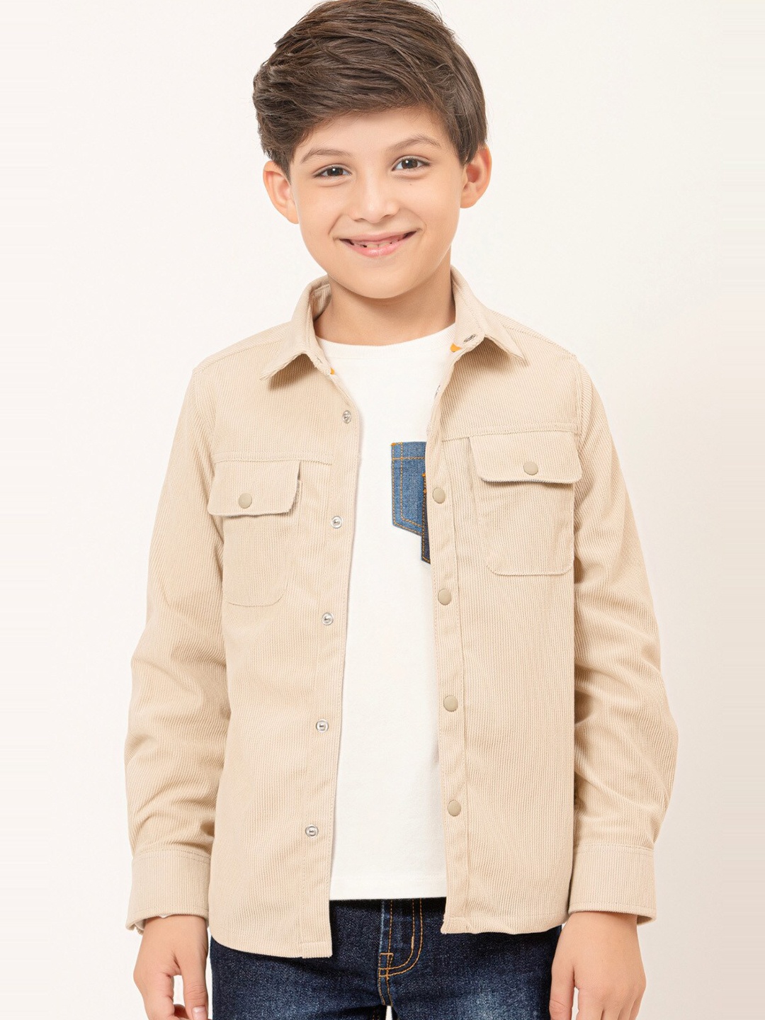 

One Friday Boys Self Design Relaxed Casual Shirt, Beige