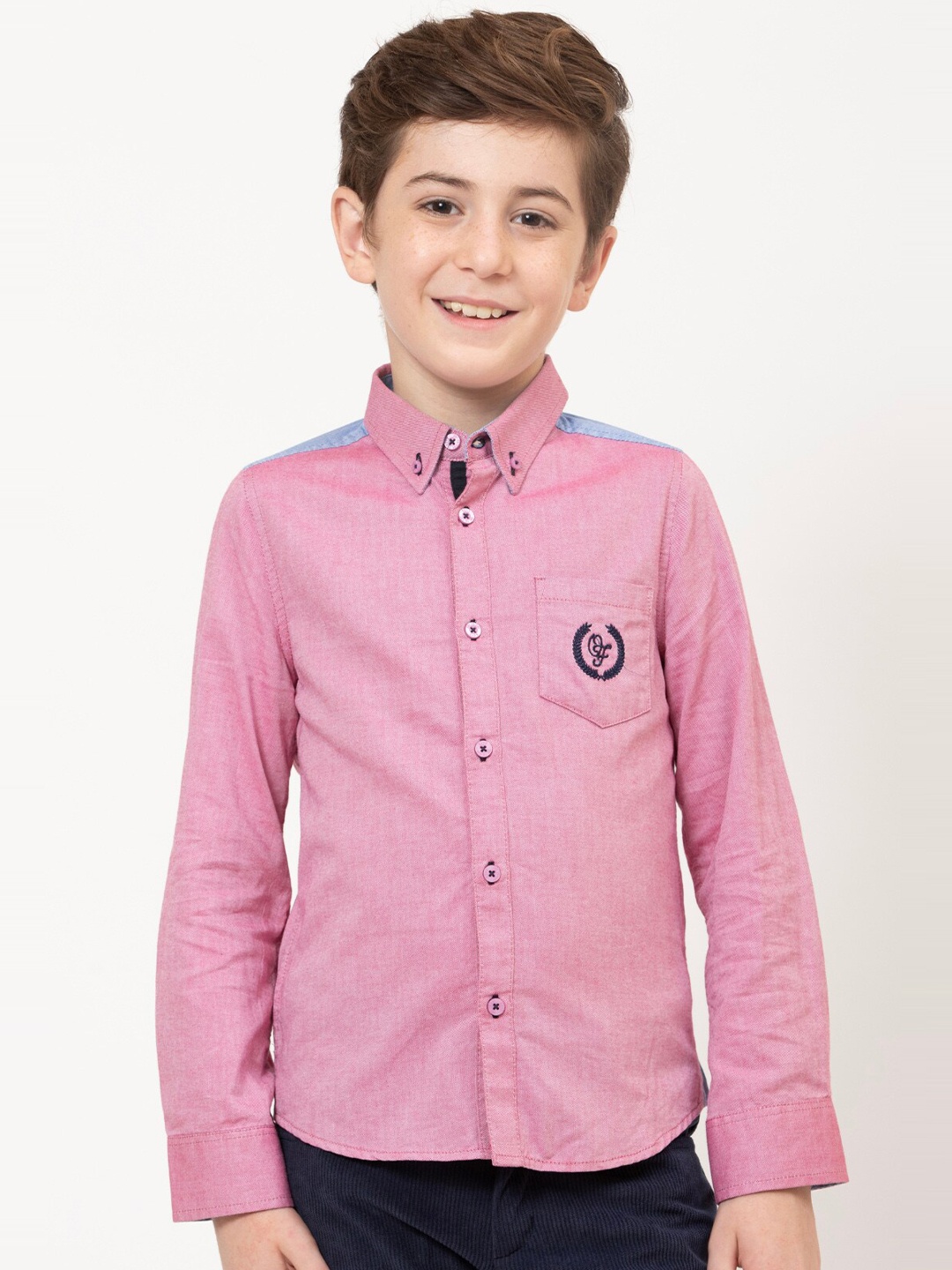 

One Friday Boys Relaxed Semi Sheer Cotton Party Shirt, Pink